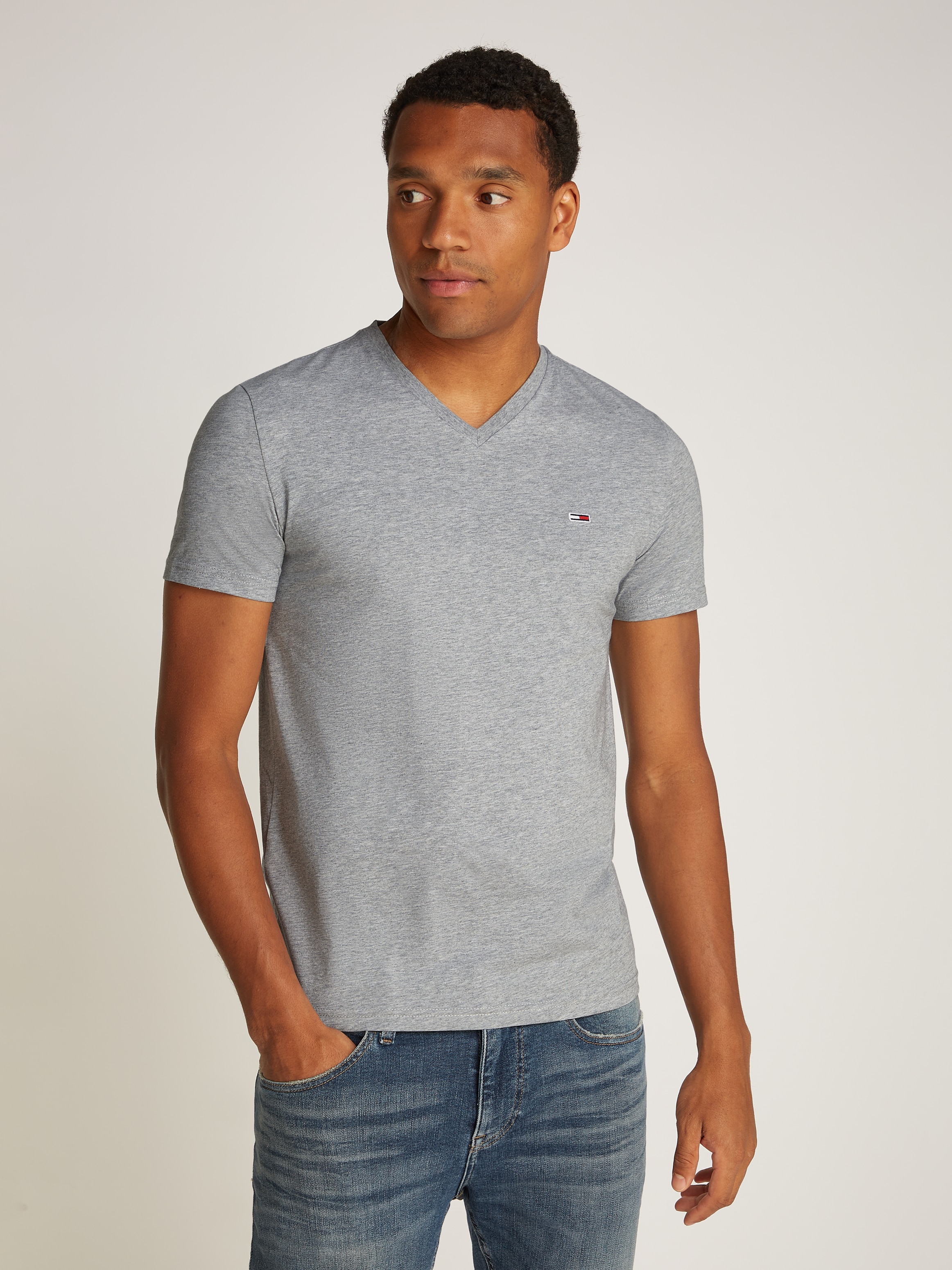 Tommy Jeans T-Shirt "TJM XSLIM JASPE VNECK TEE EXT", in Melange-Optik günstig online kaufen