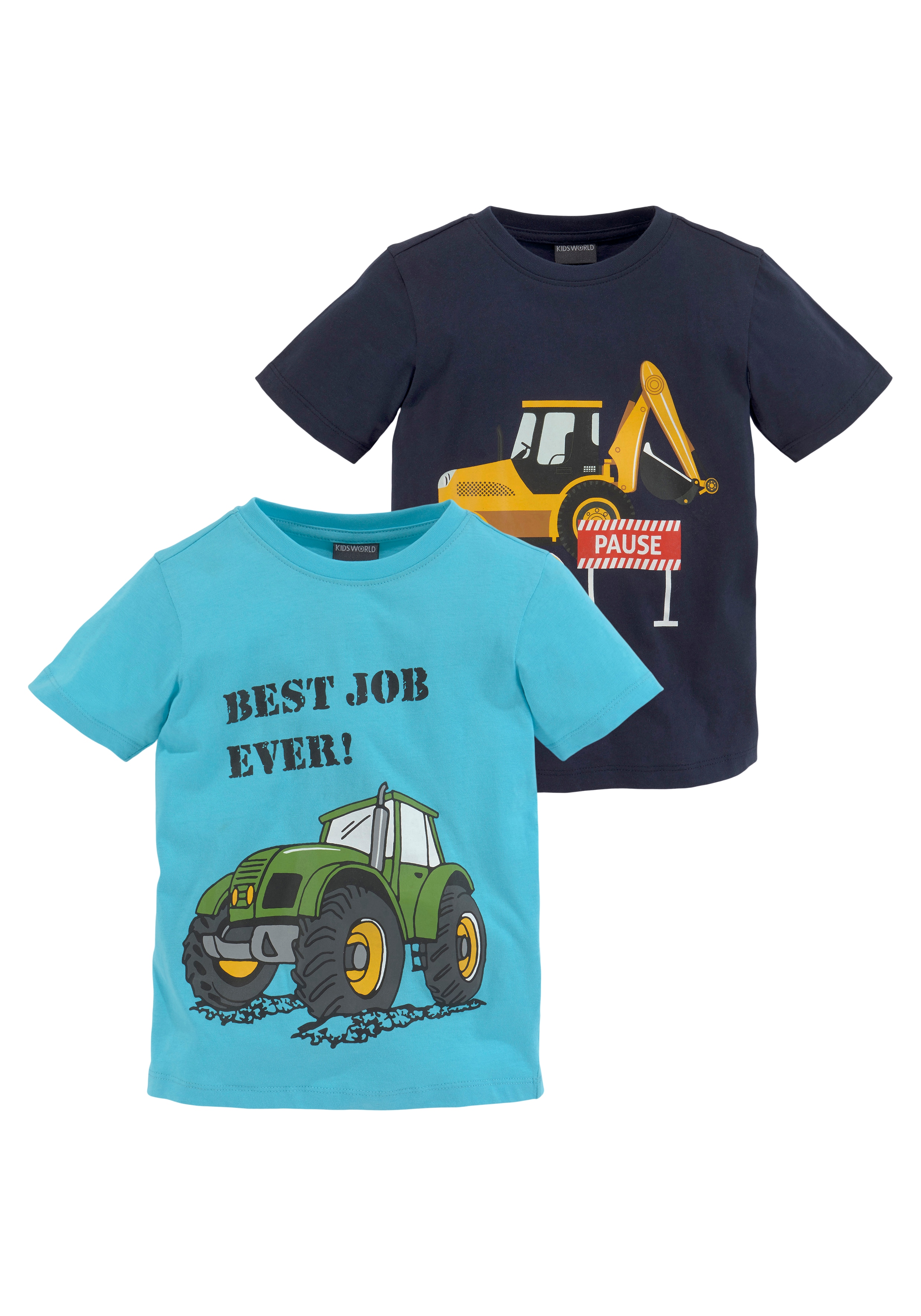 KIDSWORLD T-Shirt "BEST JOB EVER" Packung, 2, kurzärmelig, bedruckt, Rundhalsausschnitt, aus Baumwolle