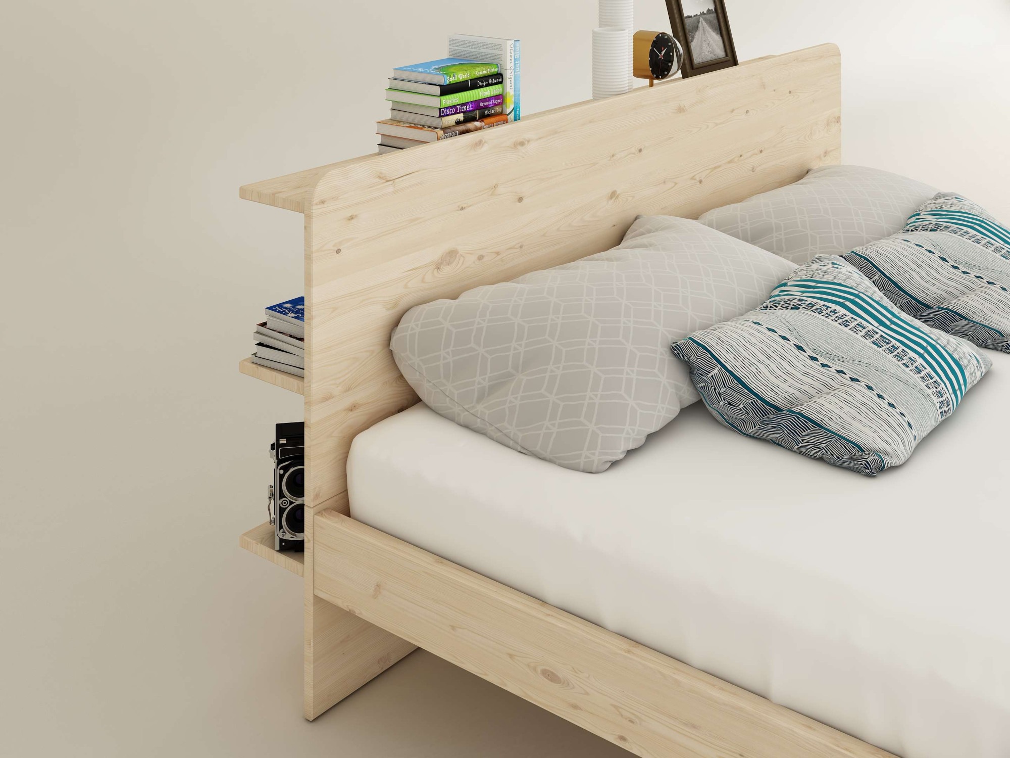 OTTO home Massivholzbett »Amaliah Schwebebett, versteckte Regale hinter dem Kopfteil,« schwebender Effekt, mit Lattenrost, modernes Design, stabile Qualität