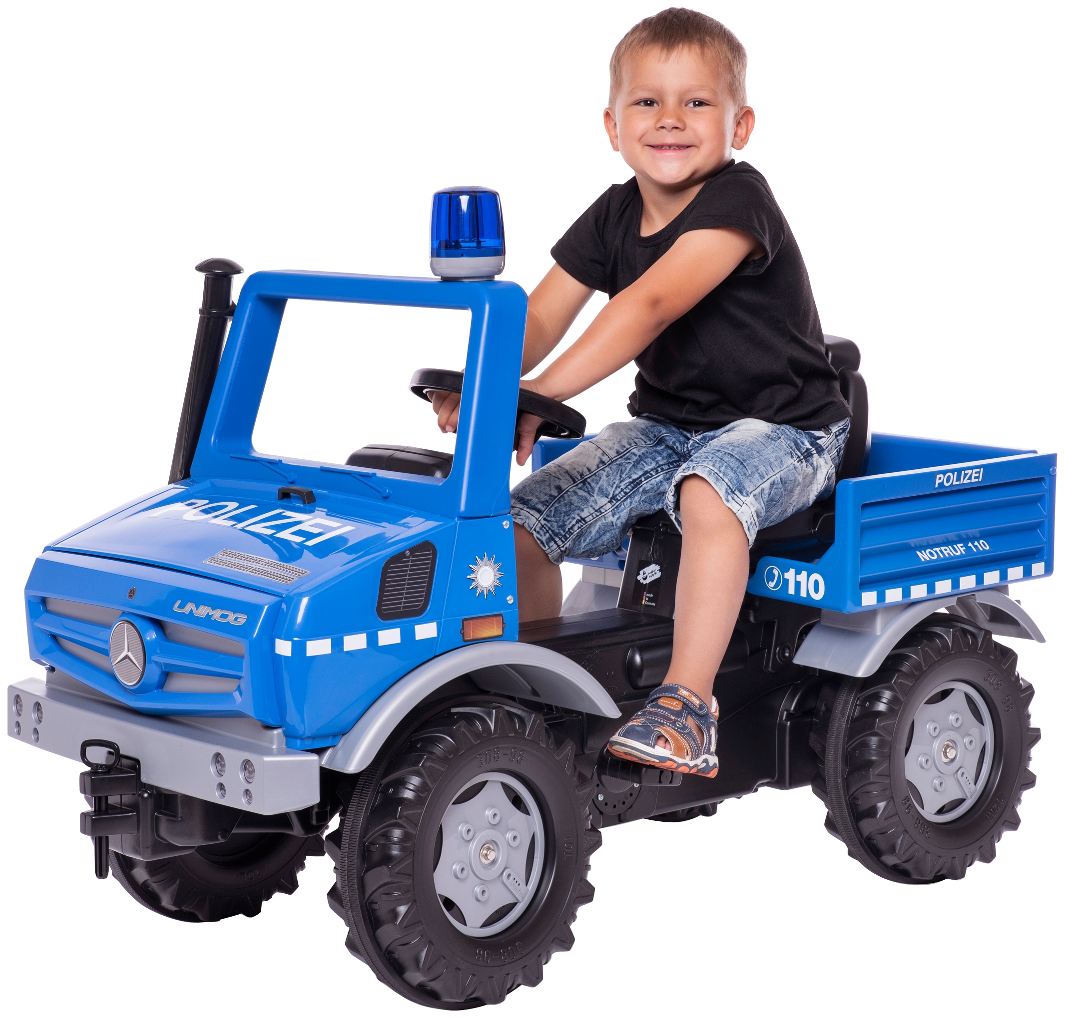 rolly toys® Tretfahrzeug »rollyUnimog Polizei«, inkl. rollyFlashlight
