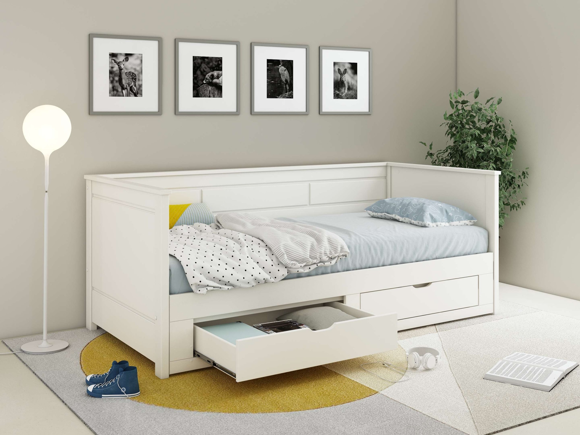 Home affaire Ausziehbett »Leorben, OTTOs Choice, Daybed, Jugendbett, Landhausstil, Massivholz«, (B/H/T ca. Liegefläche von 90cm auf 180cm ausziehbar 100x82x210cm), Liegefläche ausziehbar, 2 Schubladen, inkl. Lattenroste, Stauraumbett
