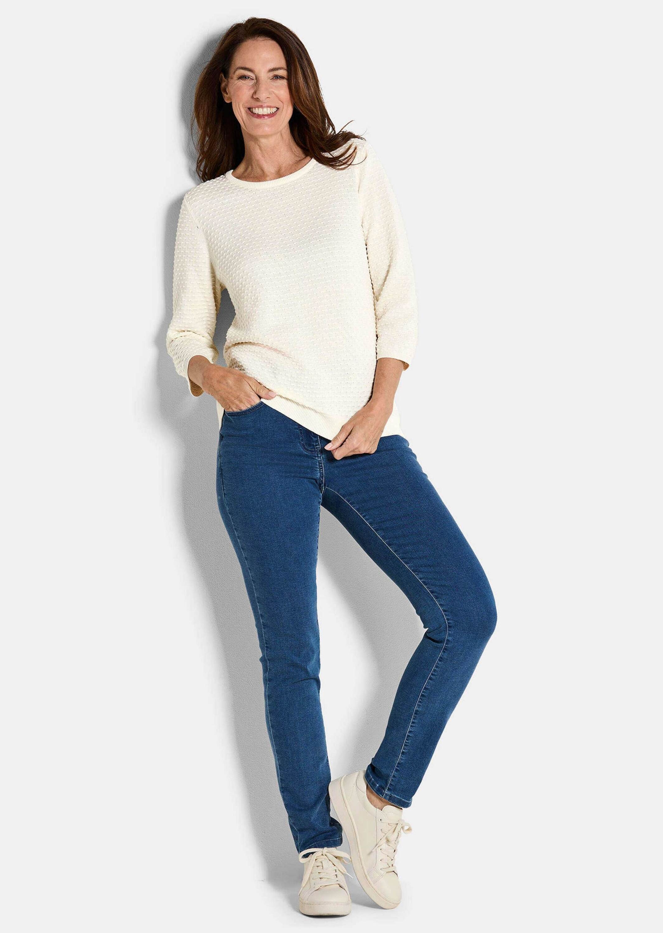 GOLDNER Rundhalspullover "Kurzgröße Halbarm Baumwollpullover mit Struktur" günstig online kaufen