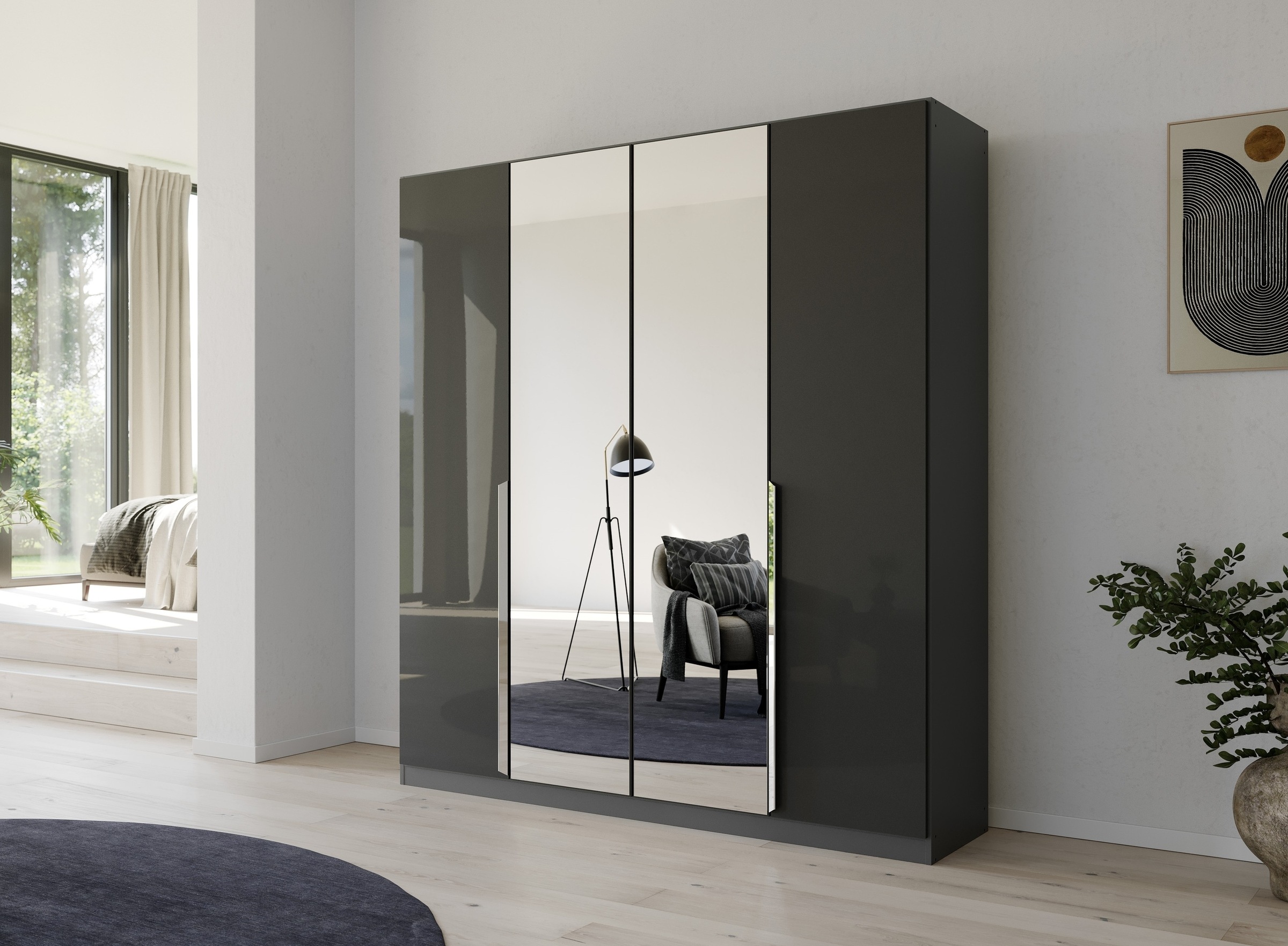 rauch Drehtürenschrank "Kleiderschrank Schrank Garderobe Ankleide GLAMOUR BY QUADRA SPIN" Breiten: 181/226/271 cm, Höhe 210 cm, mit Spiegel und Hochglanz-Front, Stangengriff MADE IN GERMANY