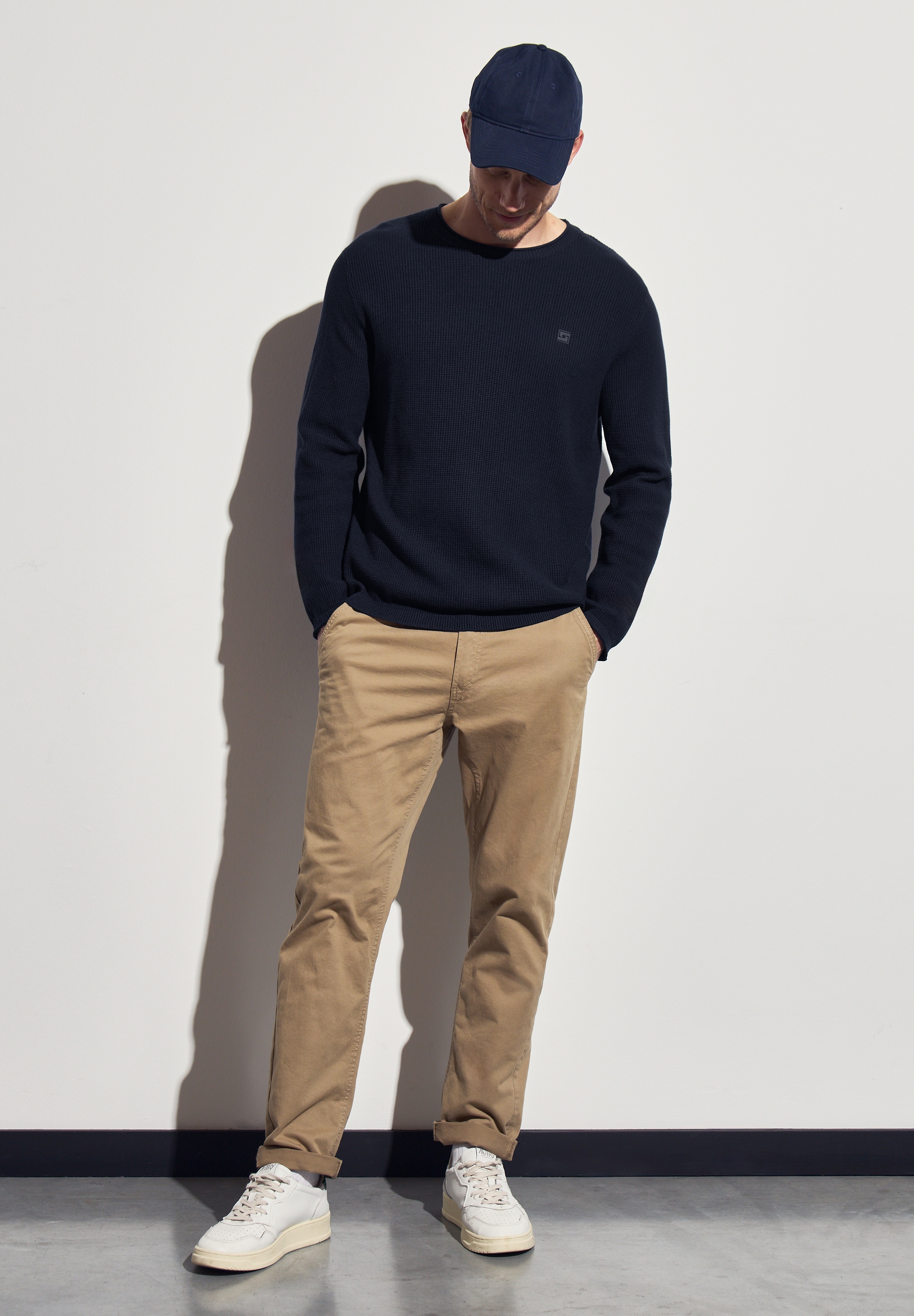 STREET ONE MEN Rundhalspullover, aus reiner Baumwolle