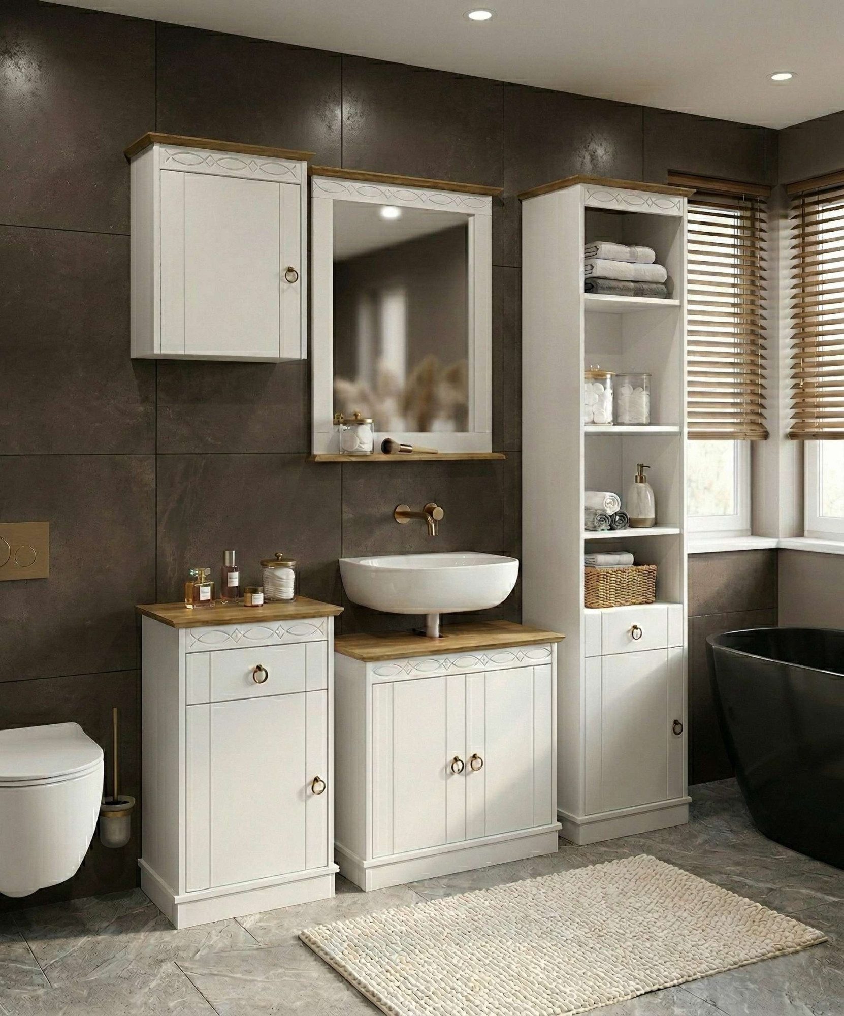 OTTO home Hochschrank »Indra, Badschrank, Badmöbel, Badezimmerschrank« B/T/H: 46/32/186 cm,  aus massiver Kiefer, mit Schublade, FSC®-zertifiziert