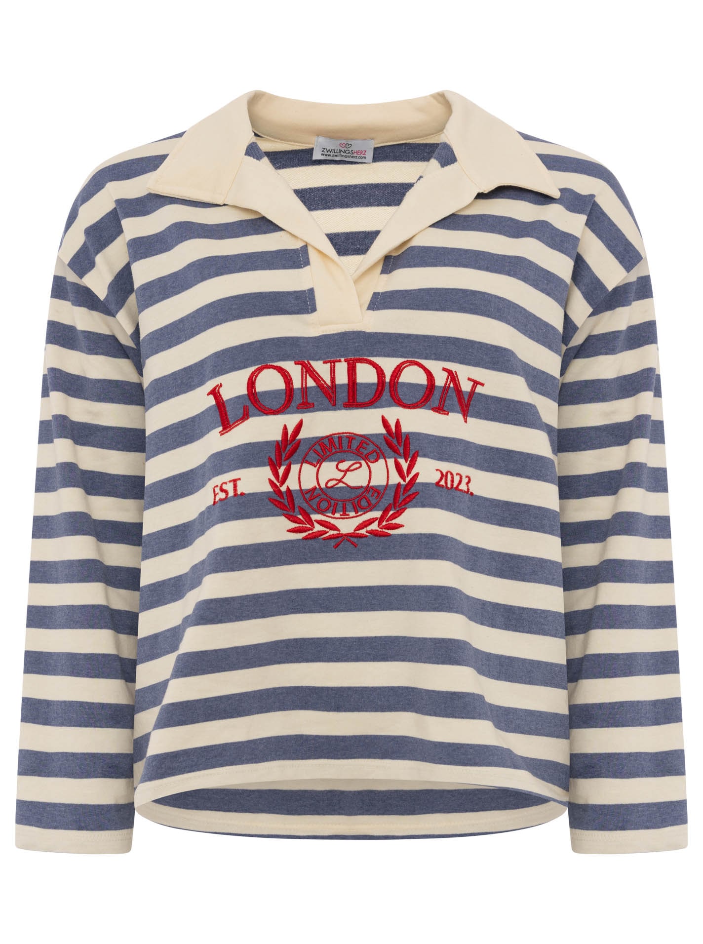 Zwillingsherz Langarmshirt »"London"« gestreift, Polokragen, Aufdruck