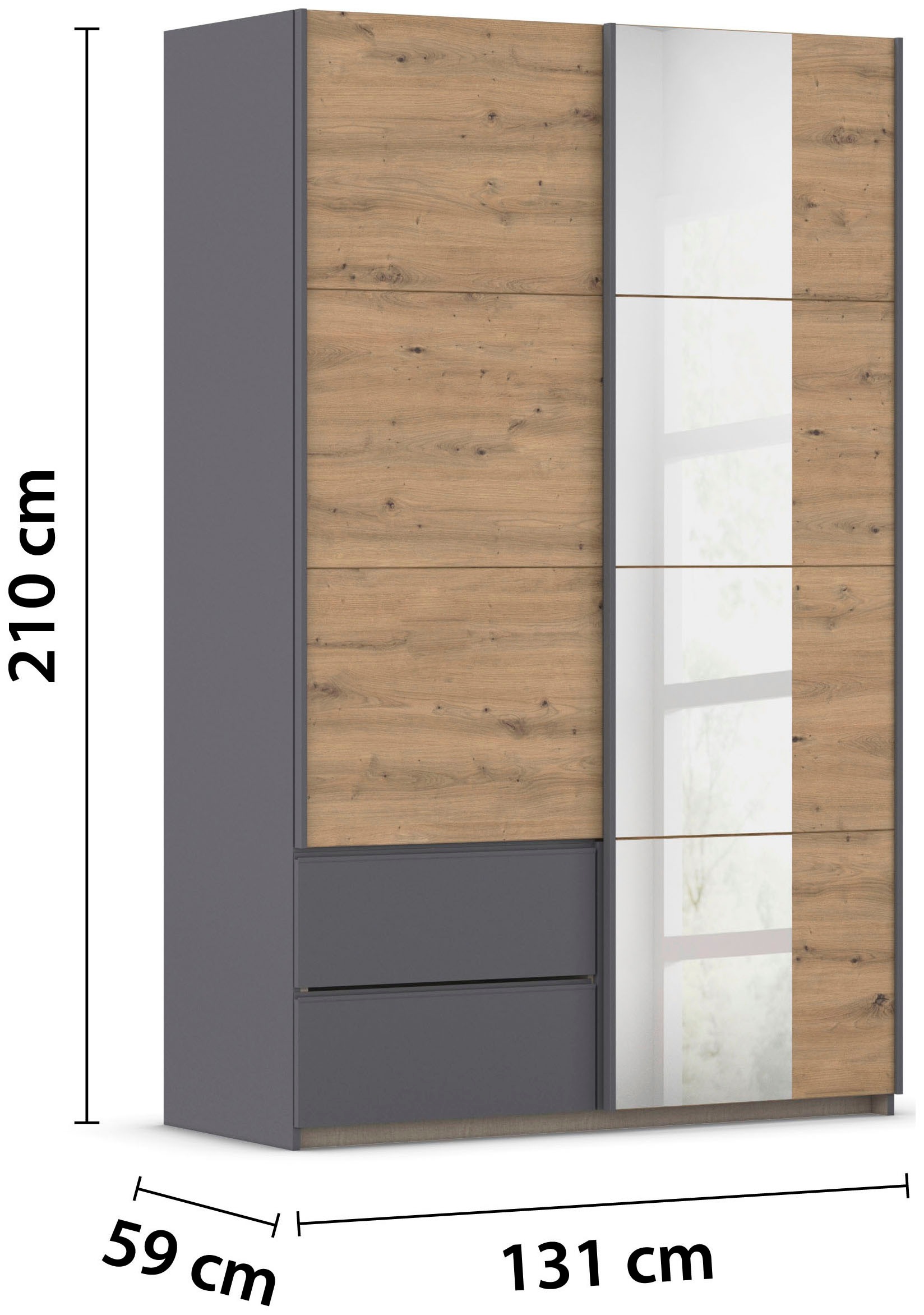 rauch Schwebetürenschrank »Kleiderschrank Schrank Garderobe Wäscheschrank SEVILLA mit Spiegel«, (in 3 verschiedenen Ausstattungen BASIC/CLASSIC/PREMIUM), Metall-Griffleisten alufarben oder Graumetallic MADE IN GERMANY