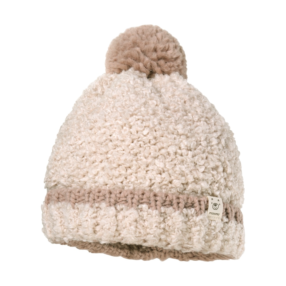 MAXIMO Kinder Bommelmütze, beige, Gr. 47, mehrfarbig, Strick, Wollmischung, Mützen, wärmend, Grobstrick, gefüttert, hoher Wollanteil