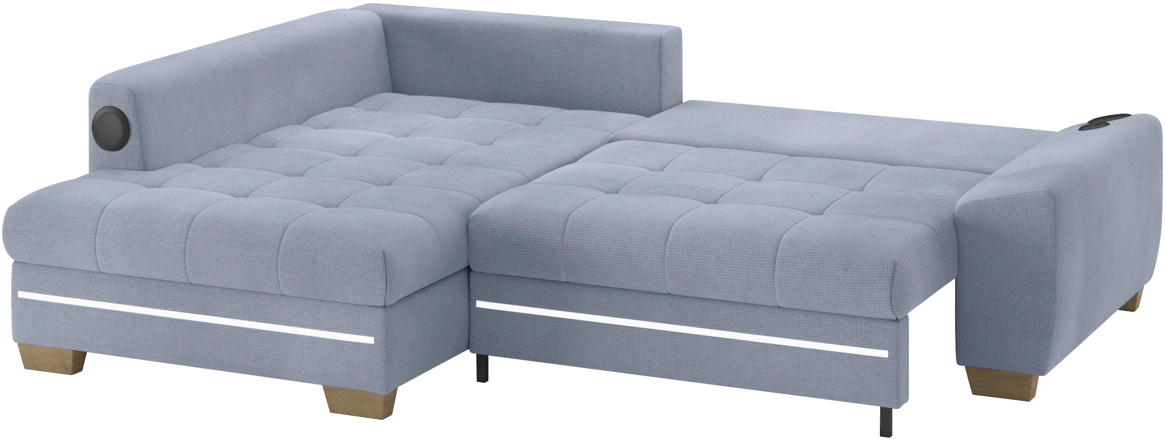 Mr. Couch Ecksofa »Nikita II, L-Form«, RGB-LED, Bluetooth-Soundsystem, wahlweise mit Bett, Bettkasten