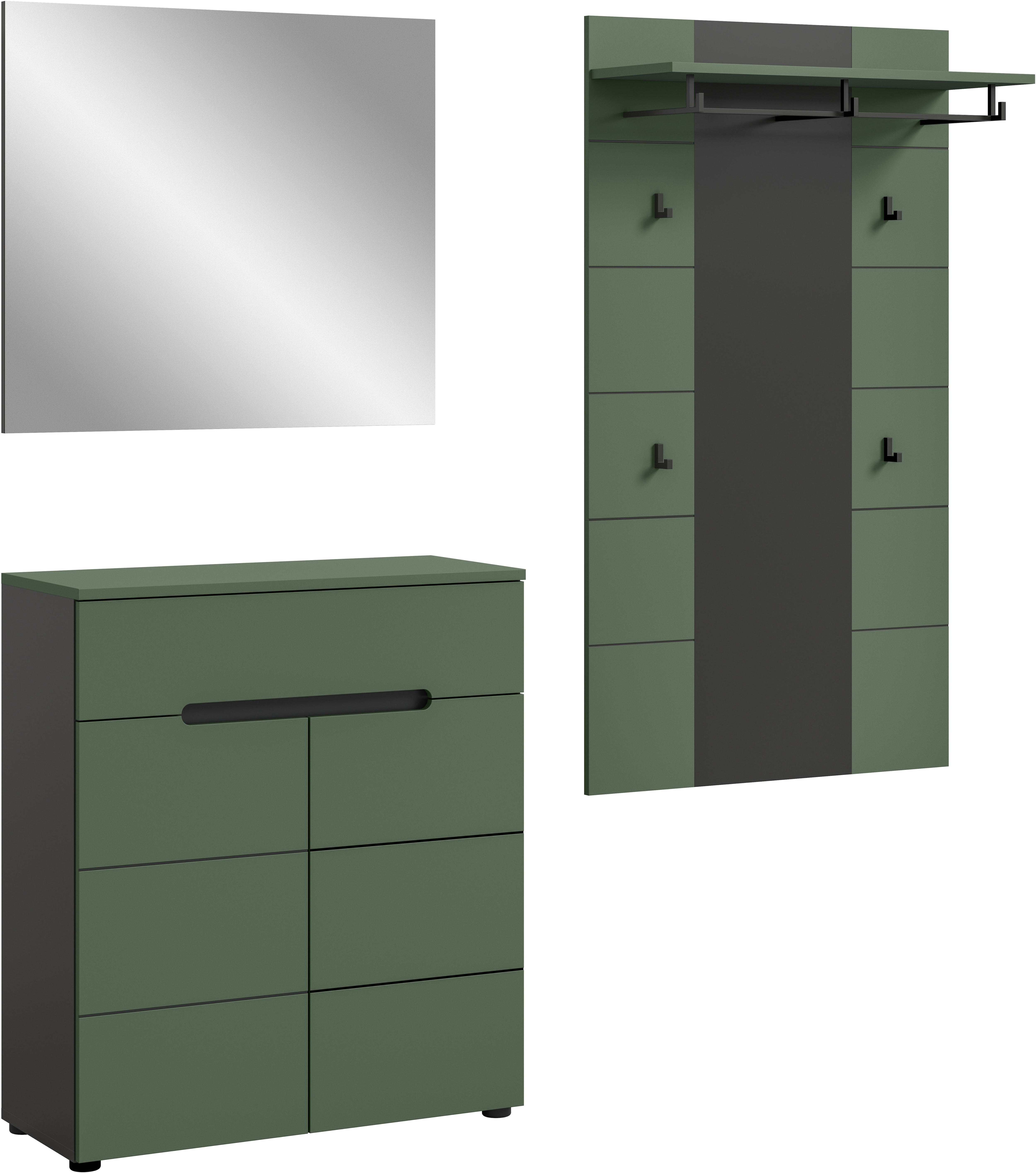 Home affaire Garderoben-Set "REHAT, TOPSELLER, 3-teilig, Breite 175 cm, individuell erweiterbar" Set, bestehend aus: Kommode, Spiegel und Garderobenpaneel, 3 Stk. tlg.
