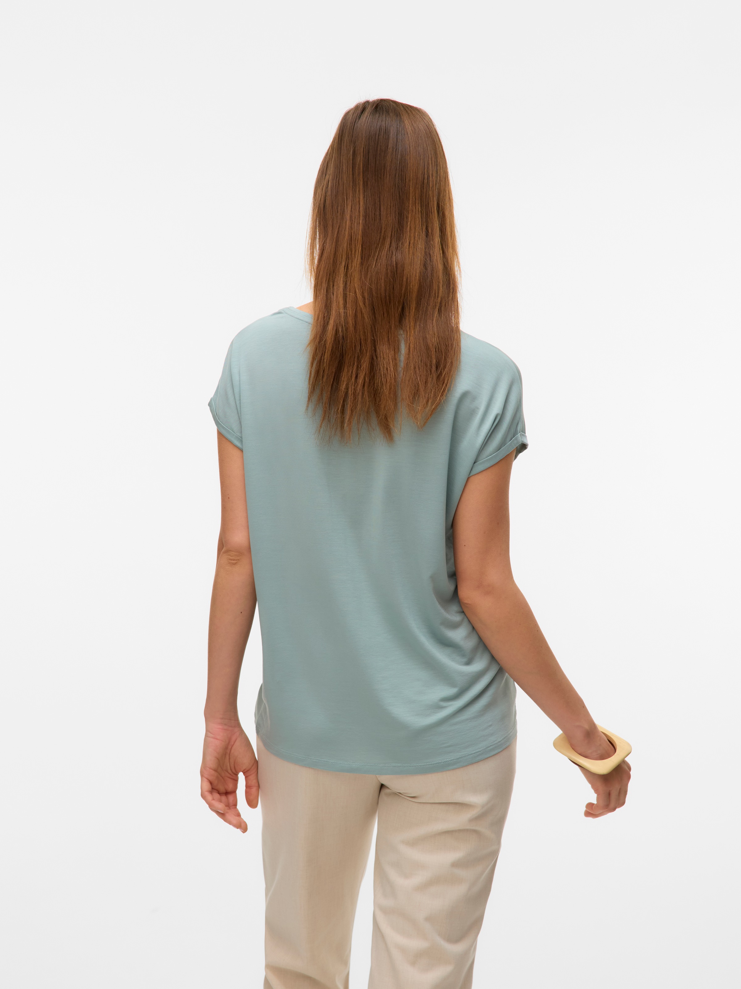 Vero Moda Rundhalsshirt "VMAVA PLAIN SS TOP GAJRS NOOS" Materialmix, regula günstig online kaufen