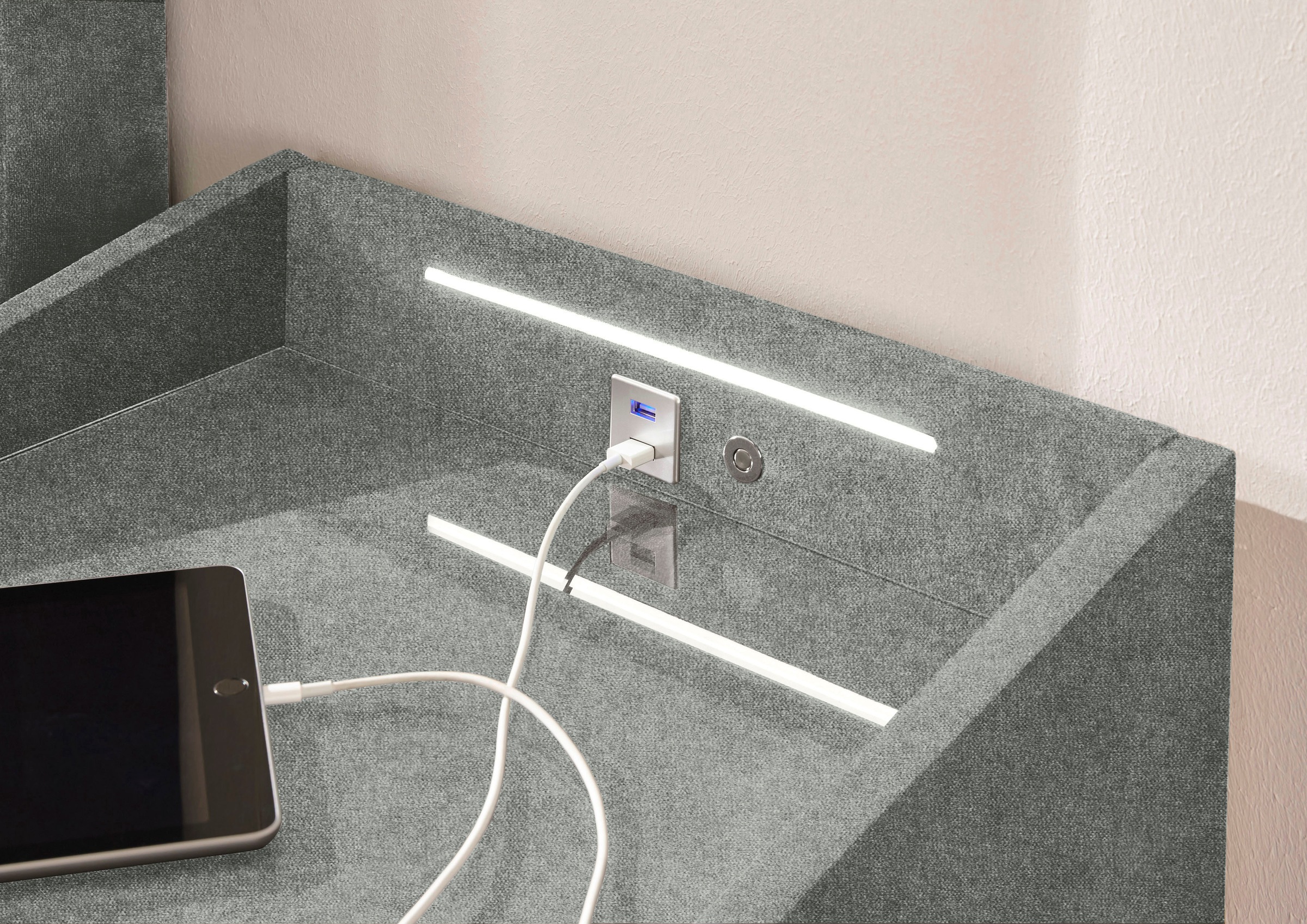 ED EXCITING DESIGN Nachtkonsole »Moon«, mit LED-Beleuchtung und USB-Anschluss & USB-C-Anschluss