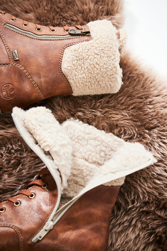 Winterstiefelette RIEKER, Damen, Gr. 41, braun (braun, beige), Lederimitat, Textil, Schuhe Winterstiefelette, Schnürboots, Blockabsatz - 150 Jahre Rieker Jubiläumsartikel 3