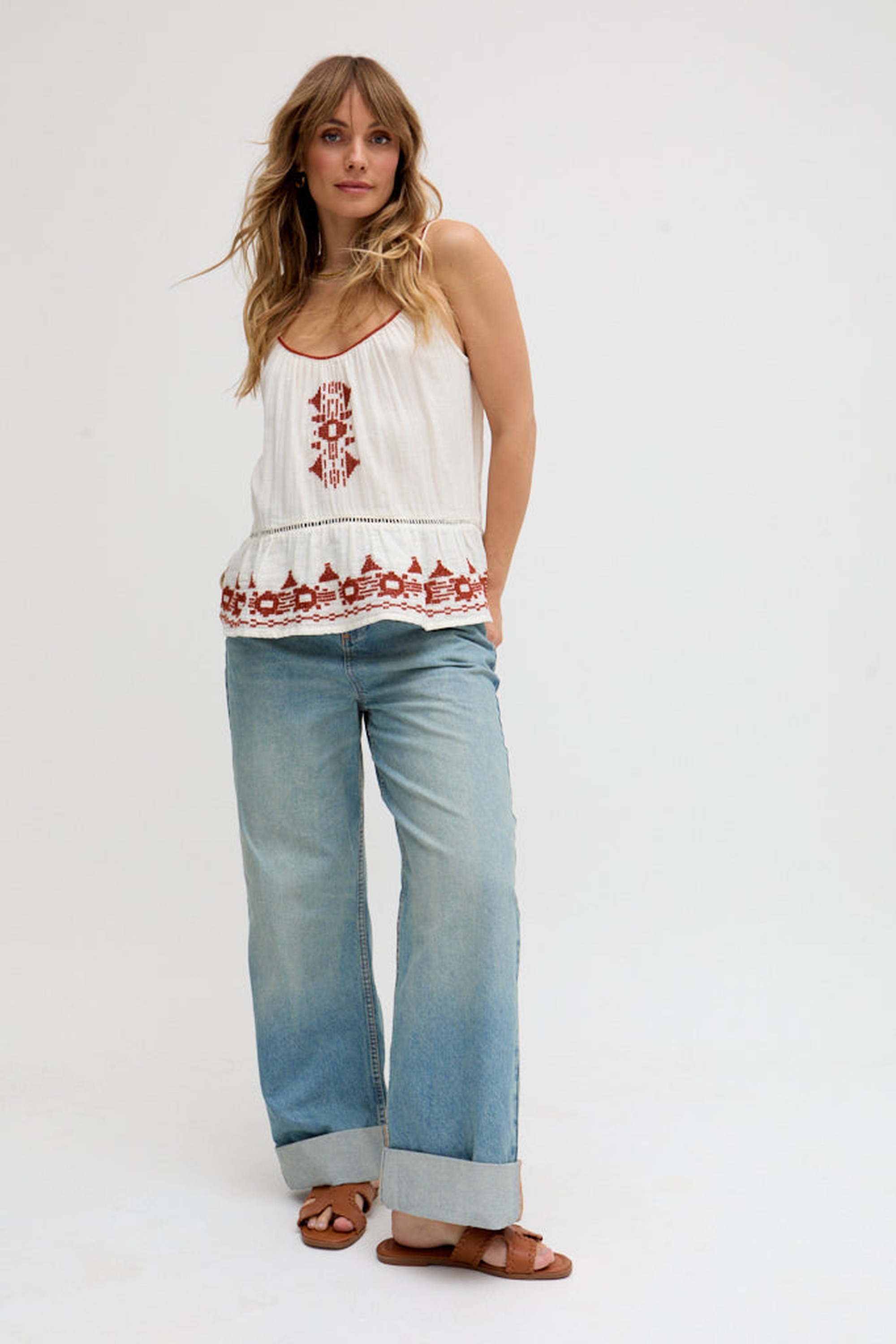 RAFFYA T-Shirt »Lilly Spaghetti Strap Embroidered Cami Damen«