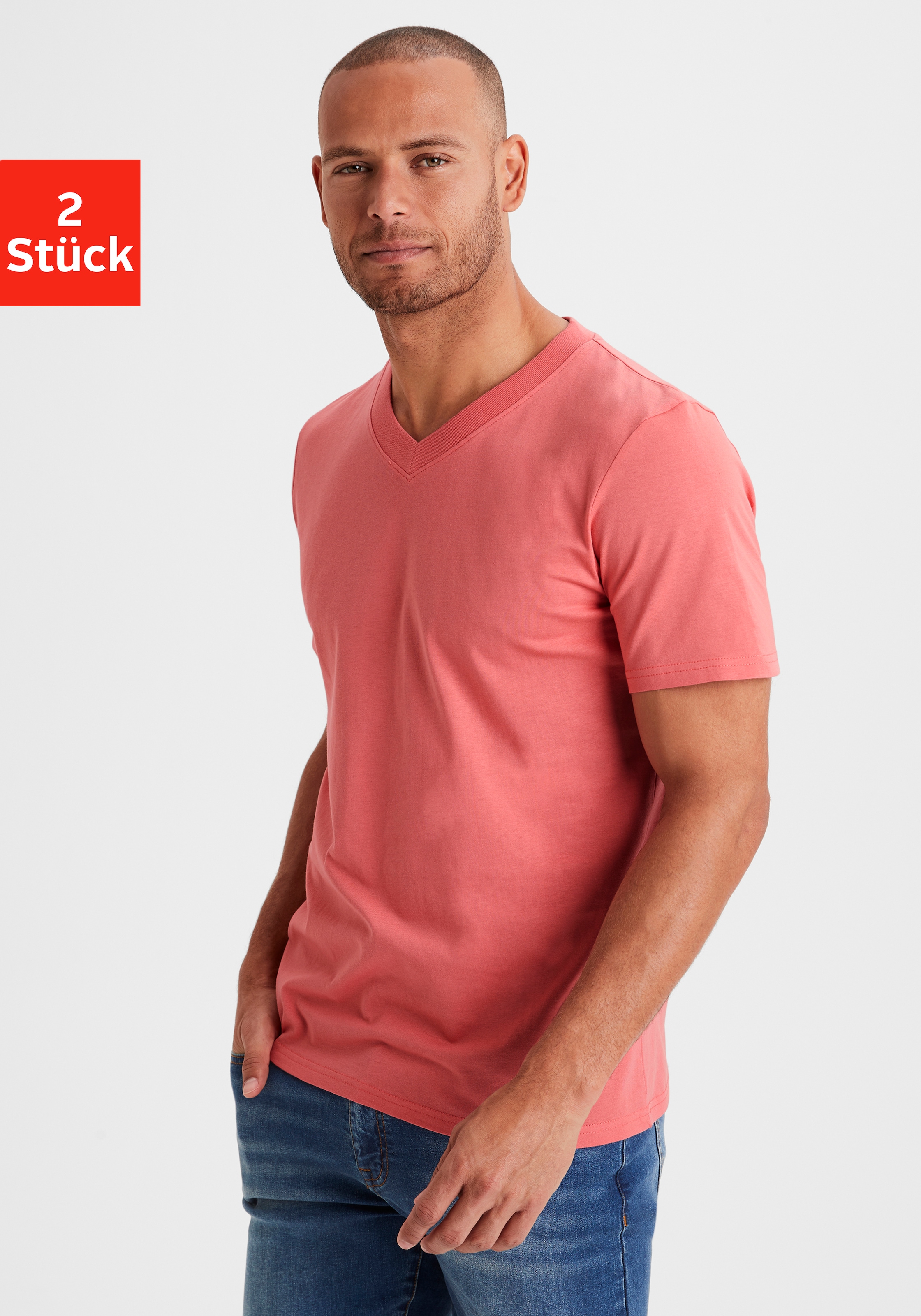 KangaROOS T-Shirt »Regular Fit,«, (2er-Pack), Freizeitshirt mit Kurzarm, V-Ausschnitt aus reine Baumwolle