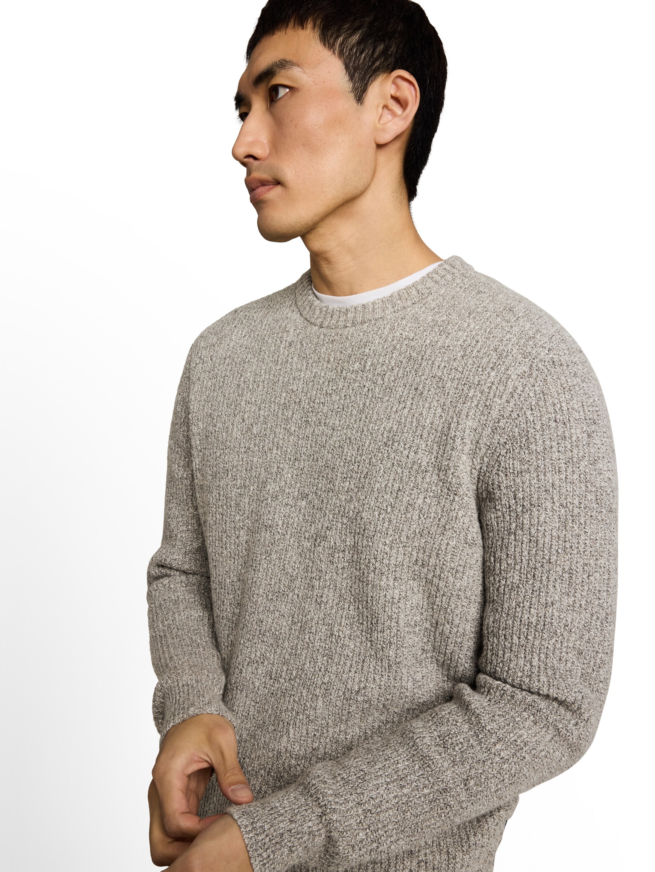 TOM TAILOR Strickpullover mit Rundhals / meliert / mit Stretch