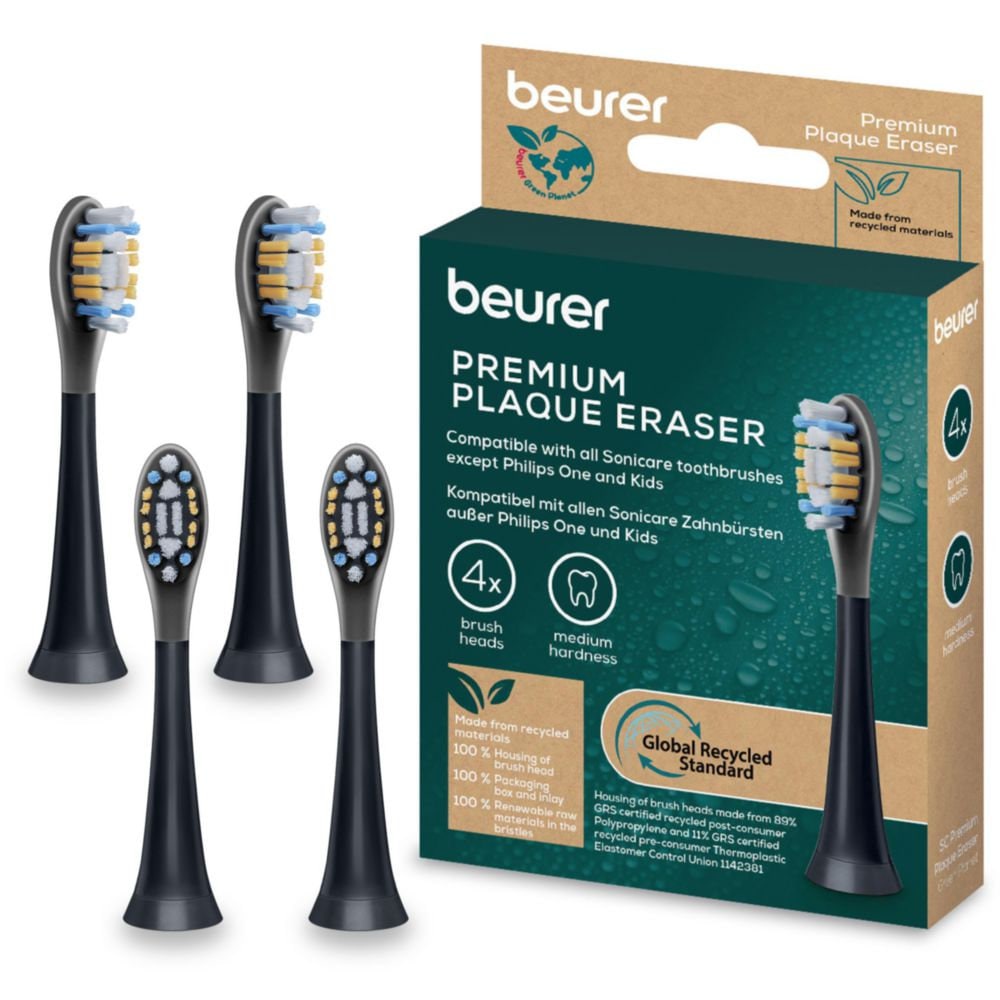 BEURER Aufsteckbürsten »SC Bürstenköpfe mit Indikatorborsten Premium Plaque Eraser«, (4 Stück), Schalltechnologie für schonende und gründliche Zahnpflege