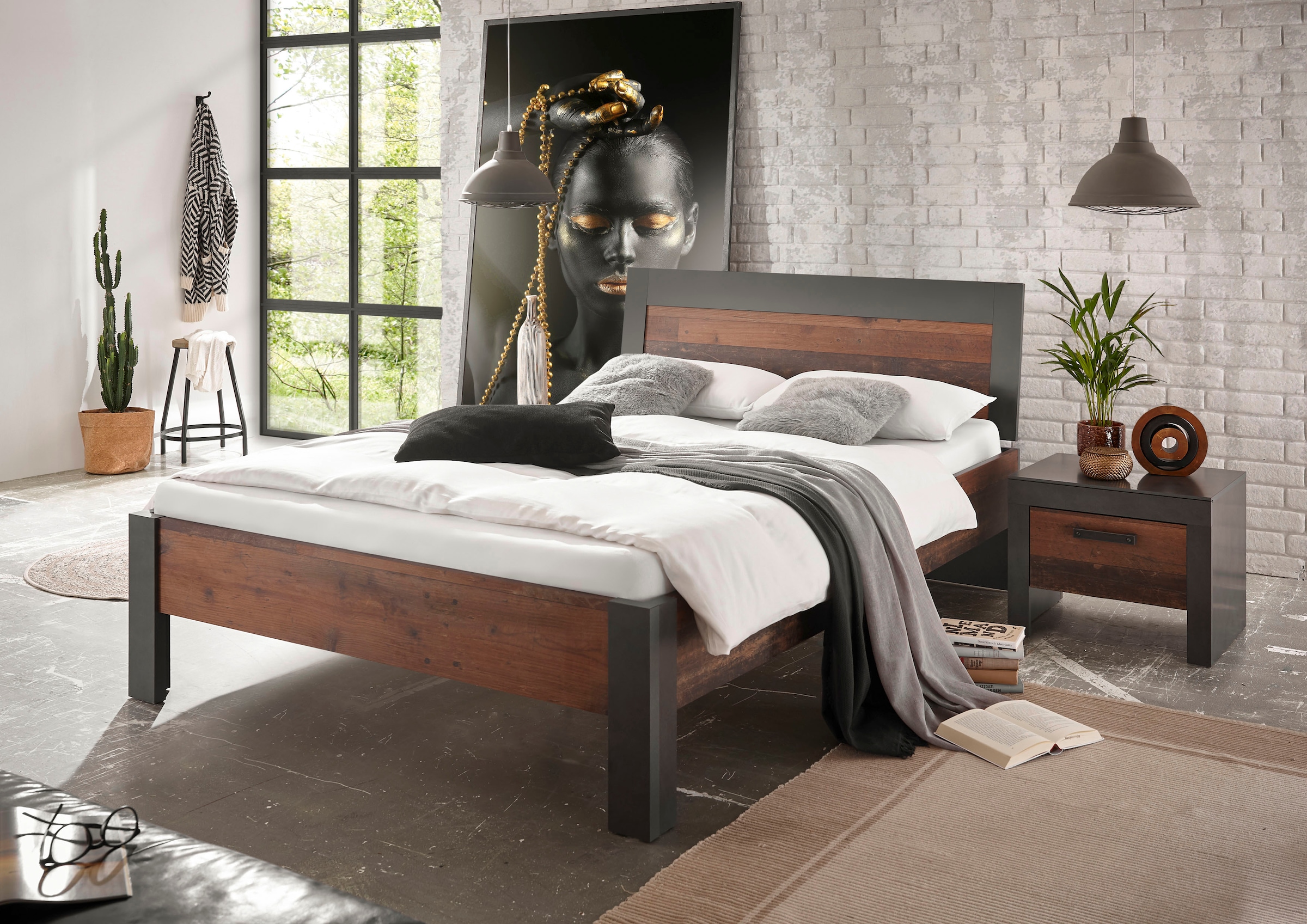 Home affaire Bettanlage "BROOKLYN" Set, Einzelbett mit Holzkopfteil, Nachtk günstig online kaufen