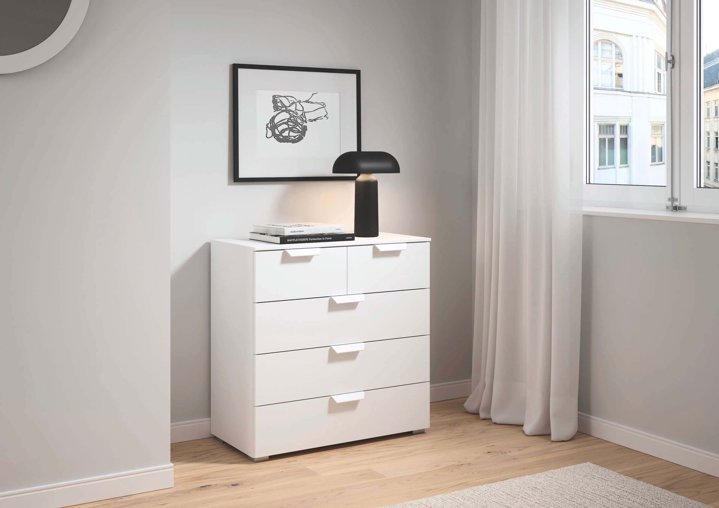 rauch Schubkastenkommode »Sideboard Schubladenkommode COSTA mit farblich passenden Metallgriffen« in 2 Griff-Farben, Breite 80 cm,  fünf praktische und geräumige Schubladen MADE IN GERMANY