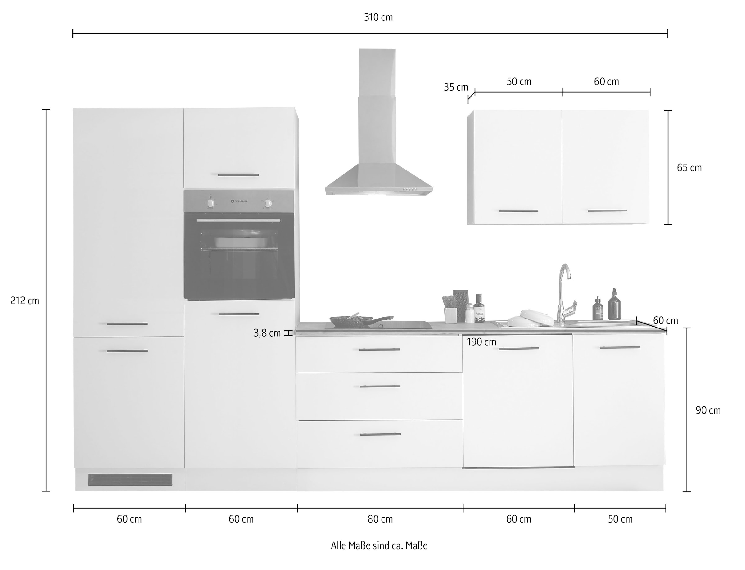 BASIC by Balculina Küchenzeile »Tirol B/H/T 310x212x60 cm« Breite 310 cm, wahlweise mit E-Geräten