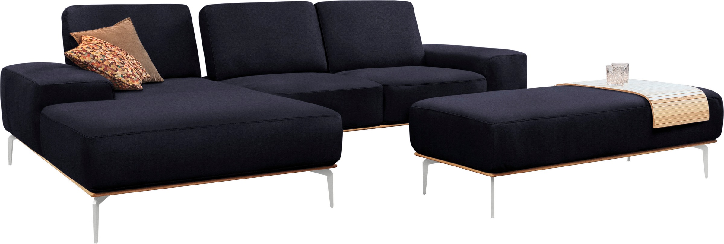 W.SCHILLIG Polsterhocker »run«, mit elegantem Holzsockel, Füße in Chrom glänzend, Breite 150 cm