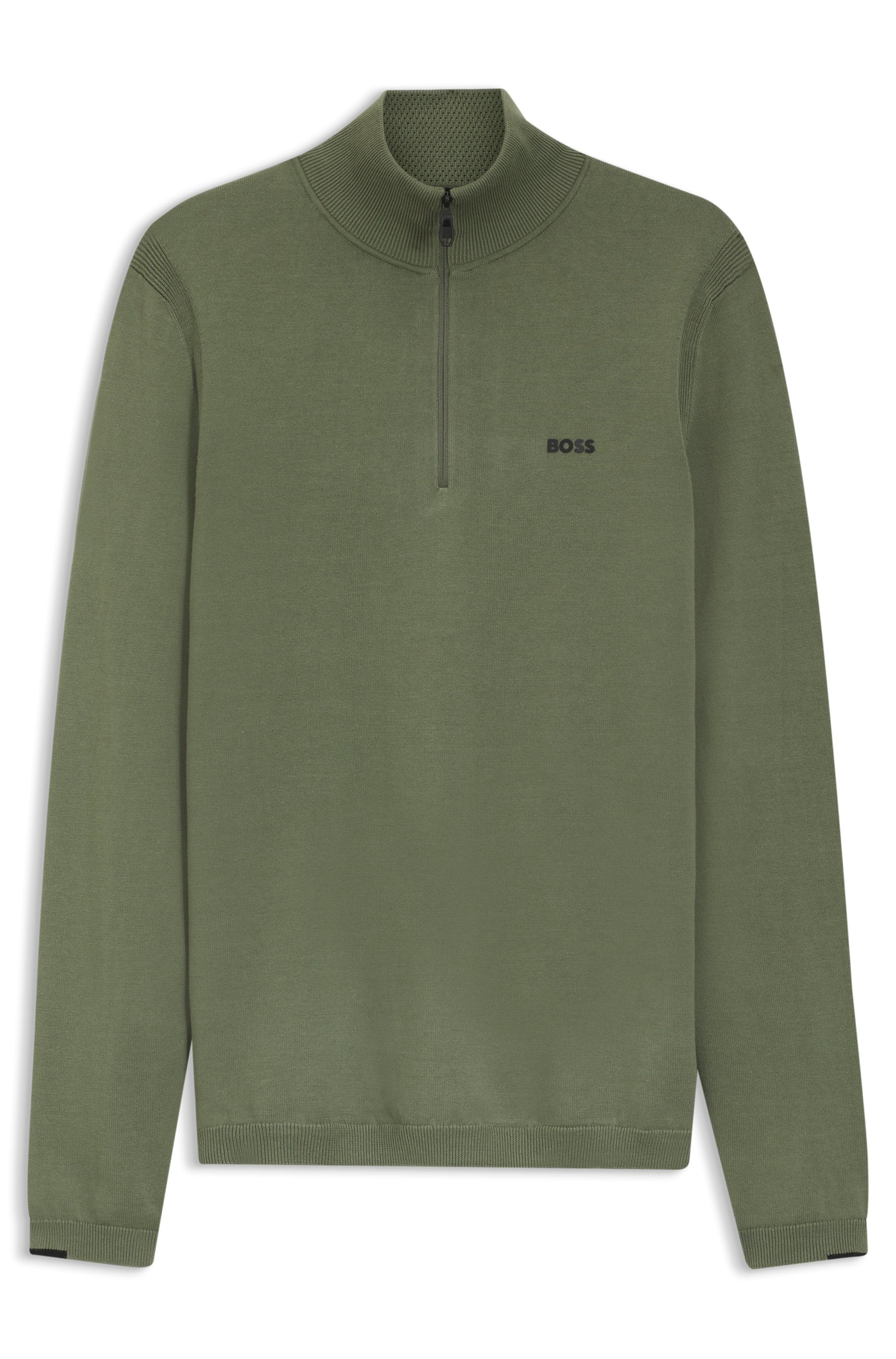 BOSS GREEN Strickpullover Stehkragen mit Reißverschluss, Regular fit, Logo-Print