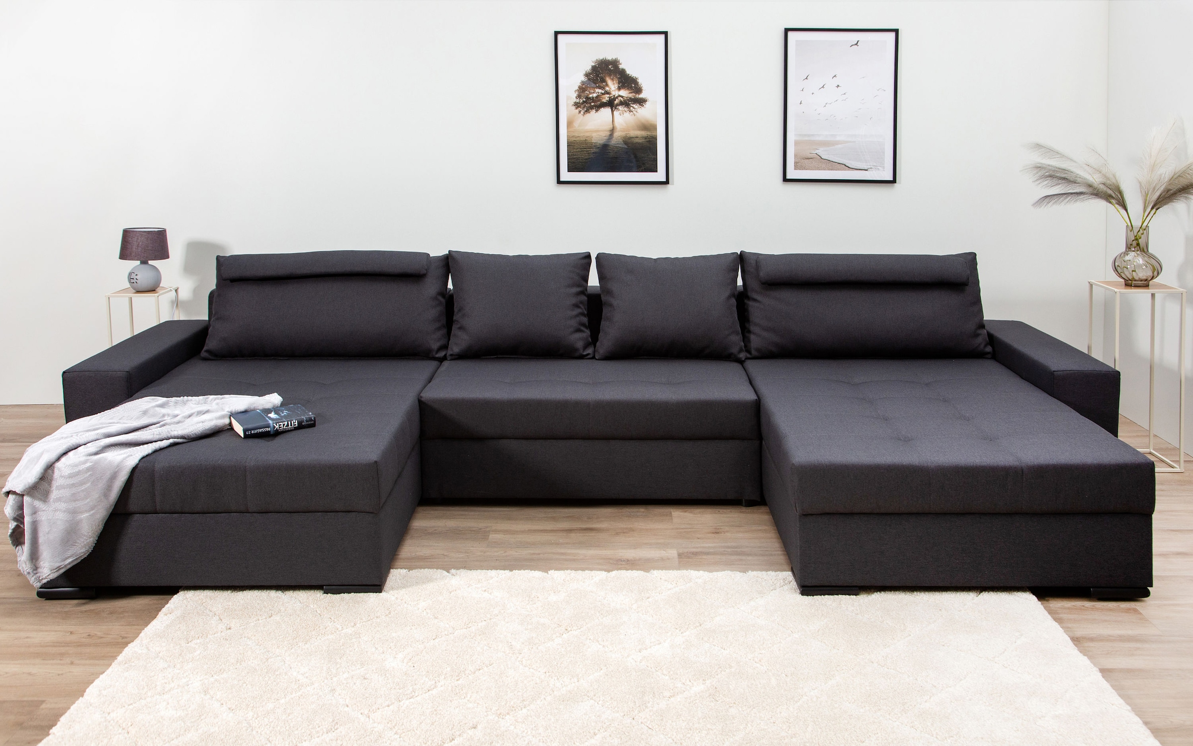 COLLECTION AB 1100000002199 "Josy XXXL-Relax U-Form, B: 352 cm" Schlaffunktion, Bettkasten & 2 Nackenkissen, Federkern