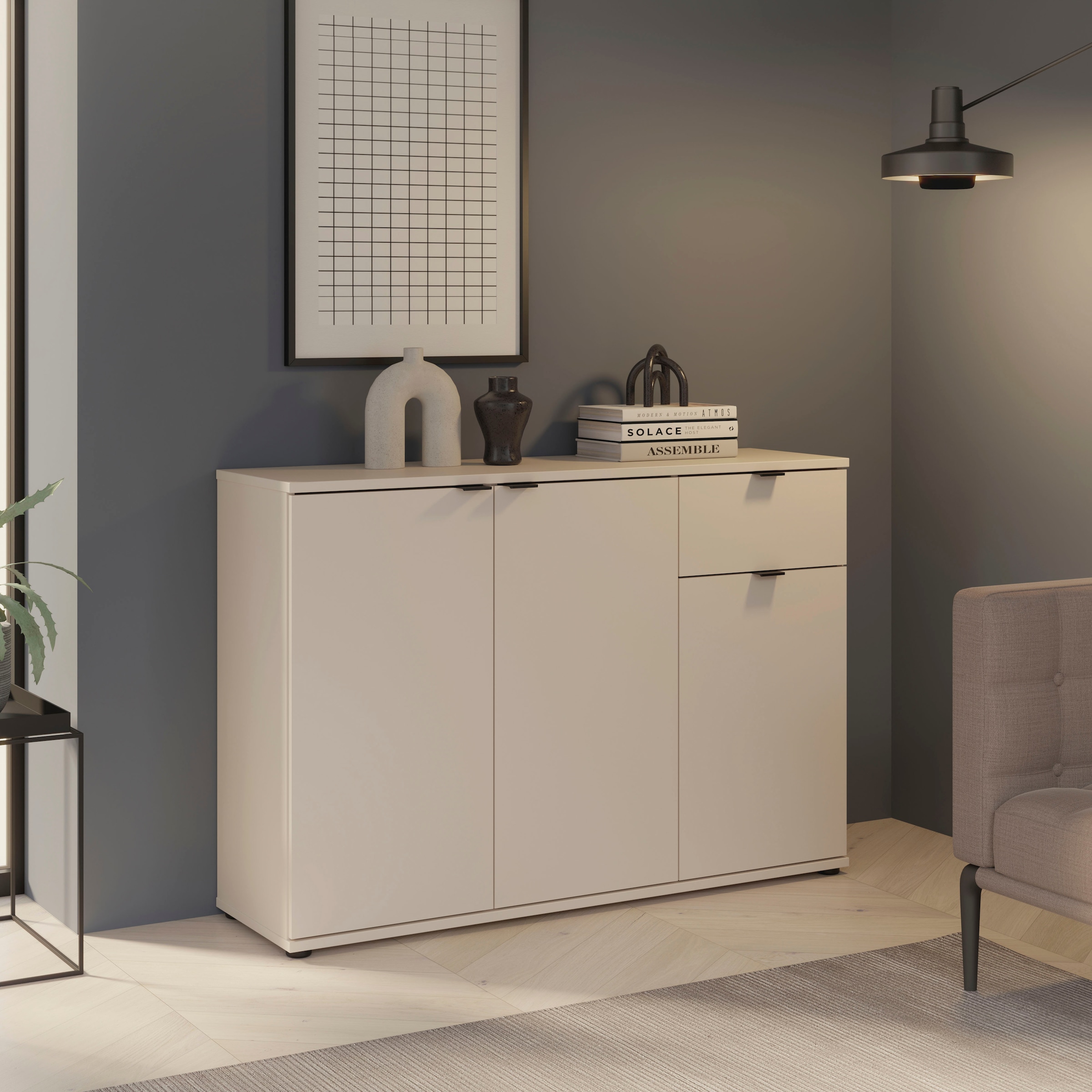 FORTE Sideboard »Ganymede«, Sideboard, Stauraum, Schublade; Metallgriffe, 4 Dekore, Breite 119,8cm