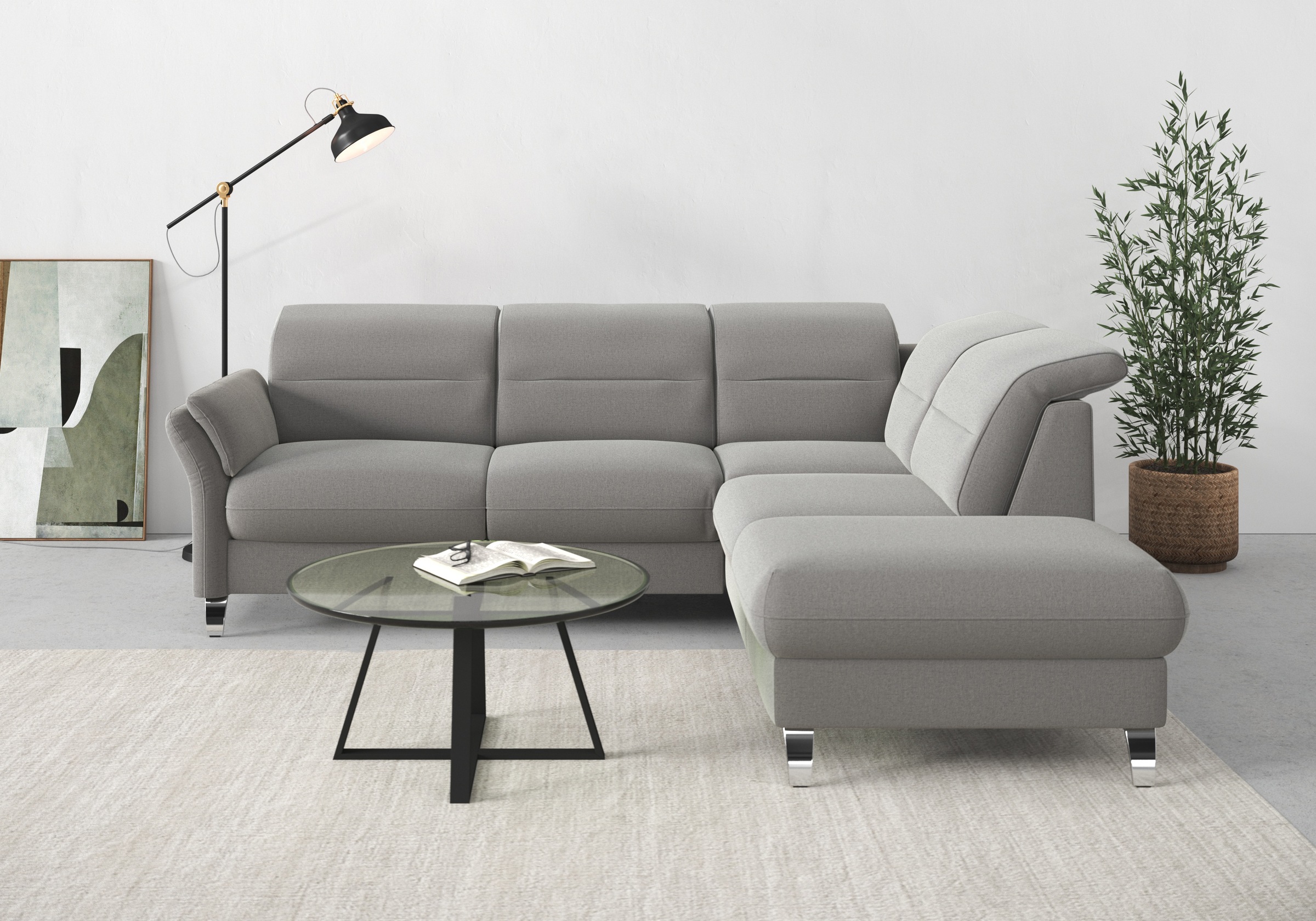 sit&more Ecksofa »Grenoble L-Form mit Federkern«, wahlweise mit Bettfunktion, Bettkasten, Arm- und Kopfteilverstellung