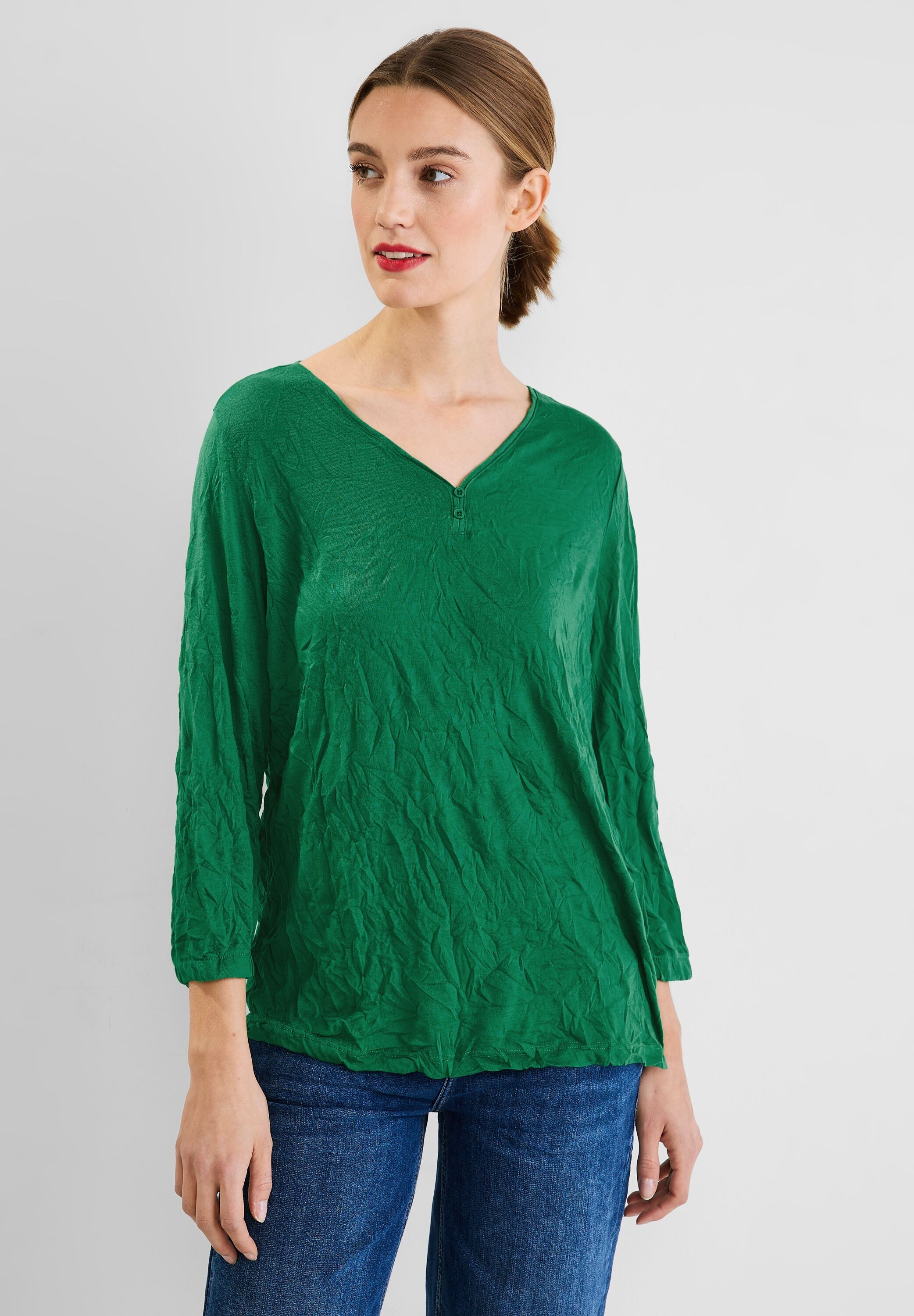 STREET ONE 3/4-Arm-Shirt su suapvalintas V-Aussch...
