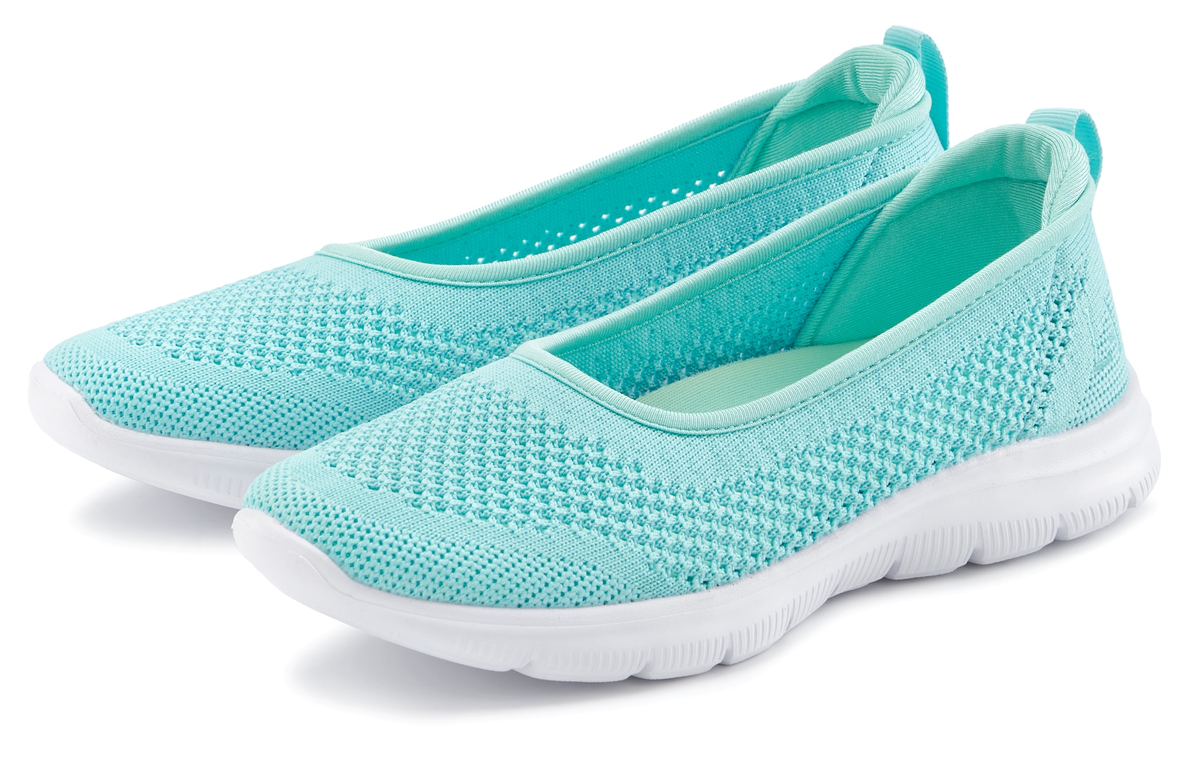 Sneaker Ballerinas LASCANA "Halbschuh, Slip-On-Sneaker", Damen, Gr. 43, blau (mint), Obermaterial: 100% Textilmaterial. Decksohle: 100% Textilmaterial. Futter: 100% Textilmaterial. Laufsohle: 100% Synthetik, unifarben, Sportlich, Schuhe Ballerina, zum Rei