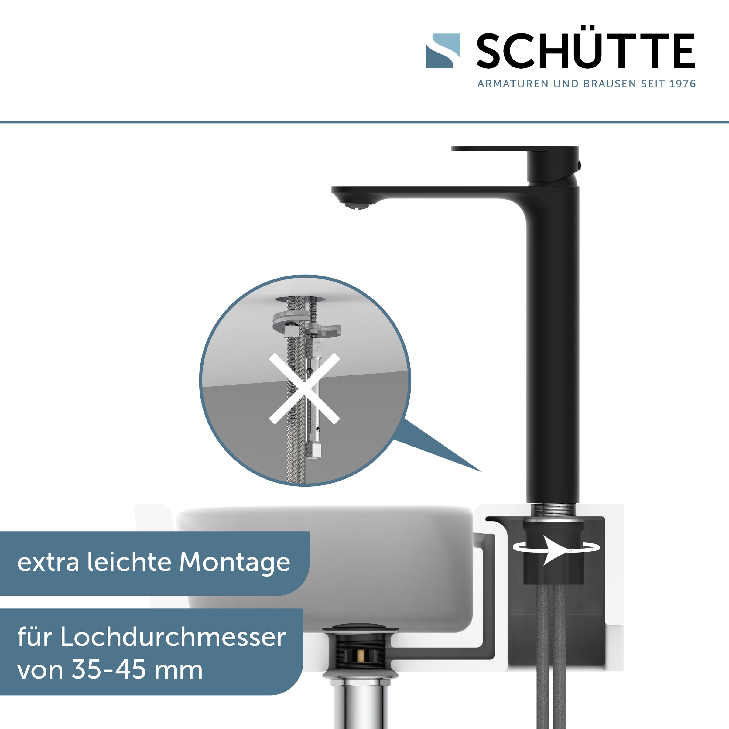 Schütte Waschtischarmatur »MONTANA« Hoher Auslauf Aufsatzwaschbecken Energiesparende Cold-Start-Funktion