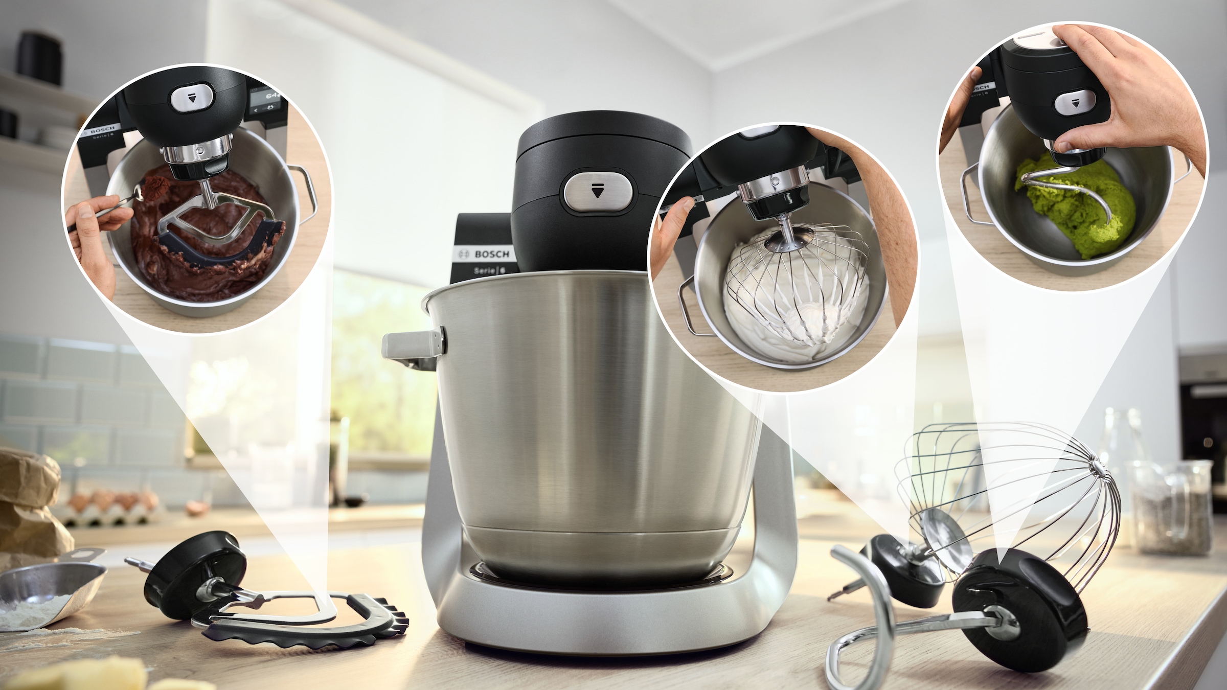 BOSCH Küchenmaschine »Serie 6 MUMS6ZS18, 2 Schüsseln (Edelst/Kunstst), integr Waage, schwarz«, Automatikprogramme, Deckel, Knethaken/Rühr-/Silikonbesen spülm.fest