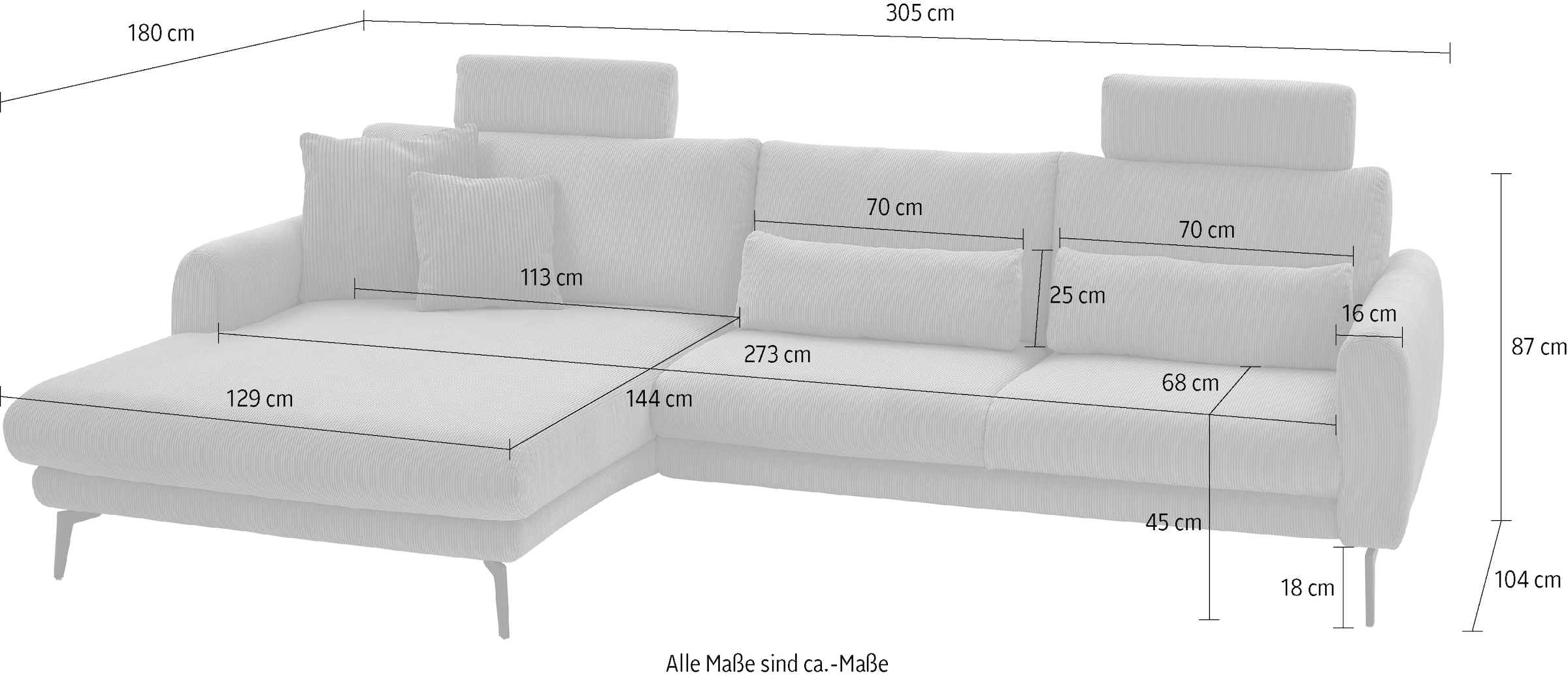 Die PlanBar Ecksofa »MP-IN23147 L-Form«, (Set, 2 St.), Kaltschaumpolsterung, softer Sitz & verstellbare Kopfstützen