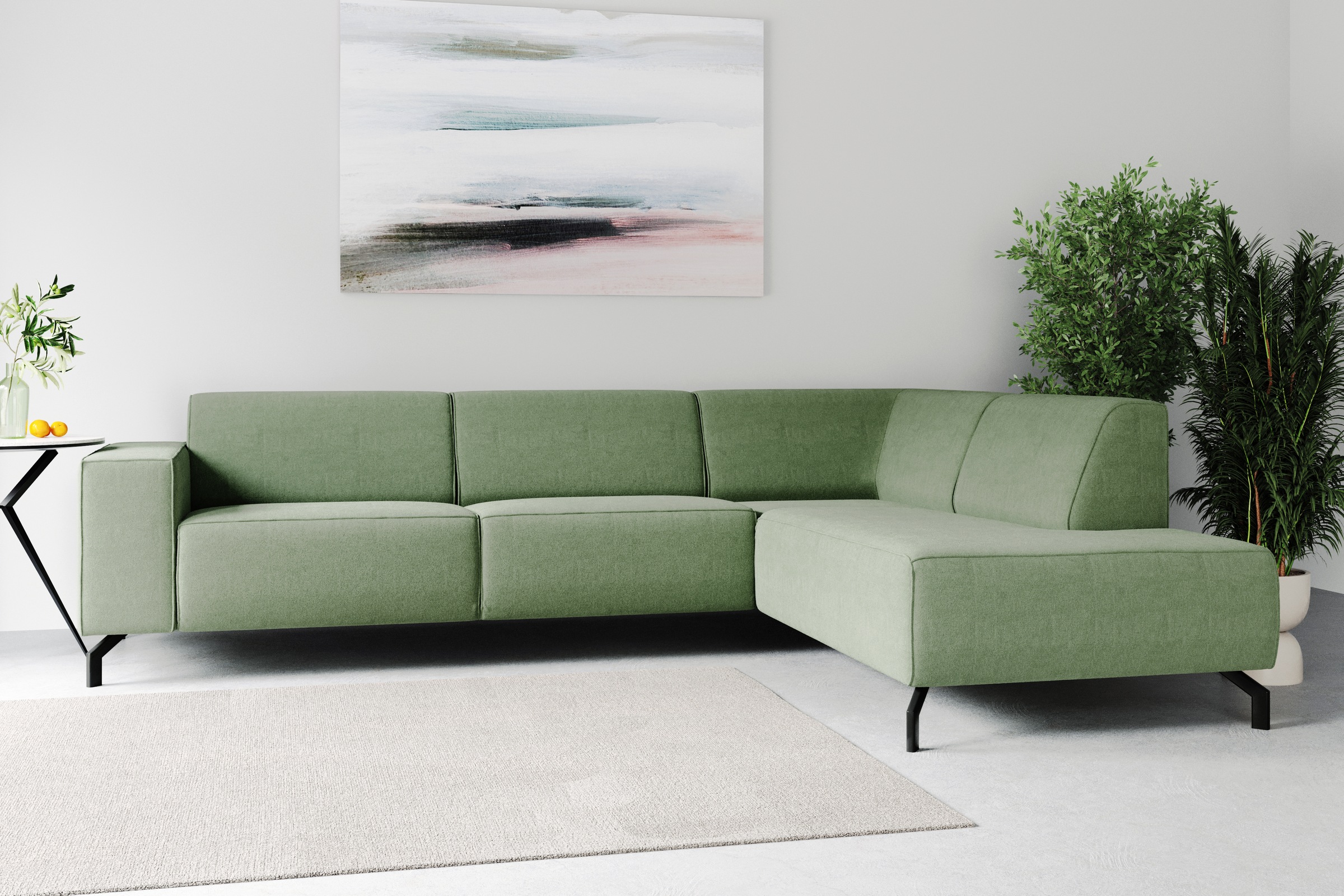 Places of Style Ecksofa Lorcan, in Lederoptik oder Strukturstoff lieferbar