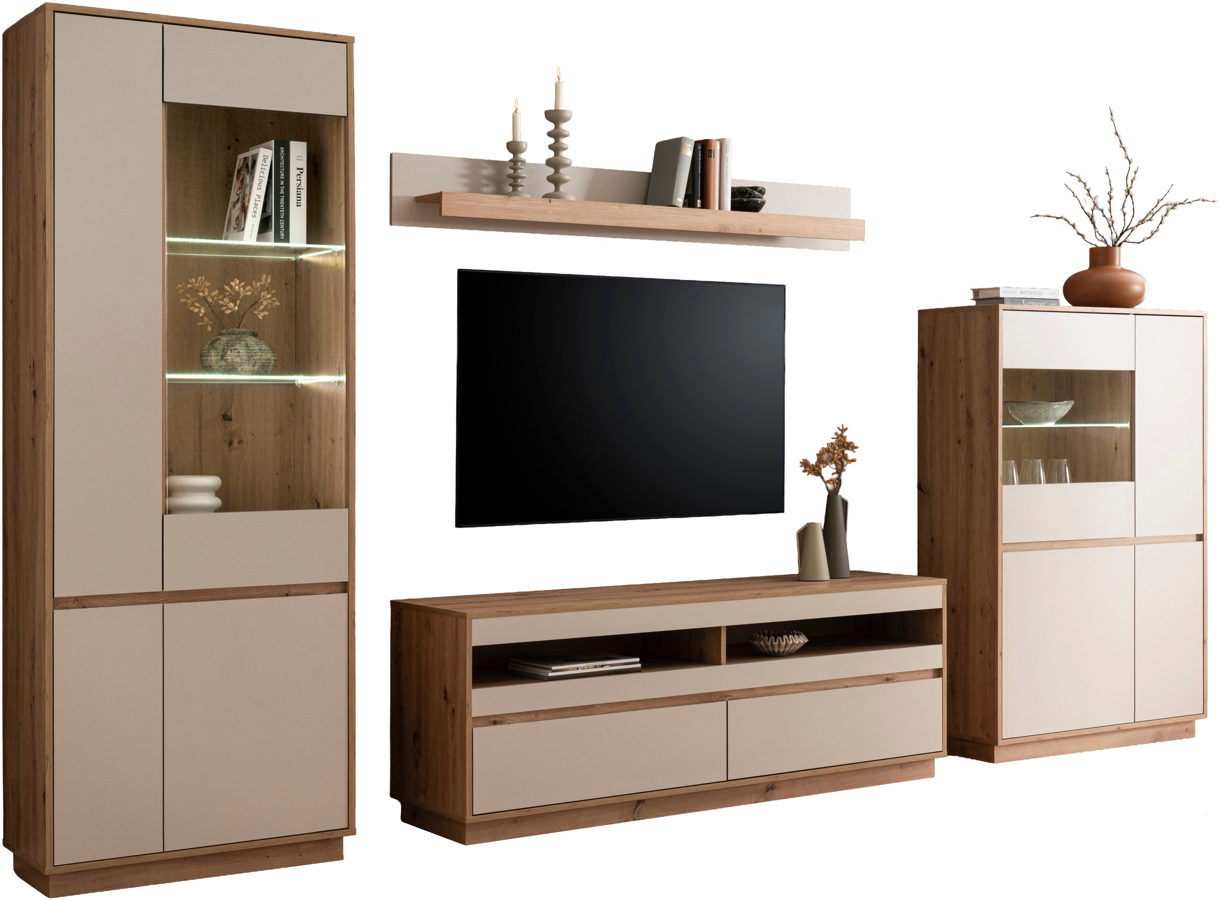 Home affaire Wohnwand "Sonora, moderne Anbauwand, Komplettset in Kaschmir/E günstig online kaufen