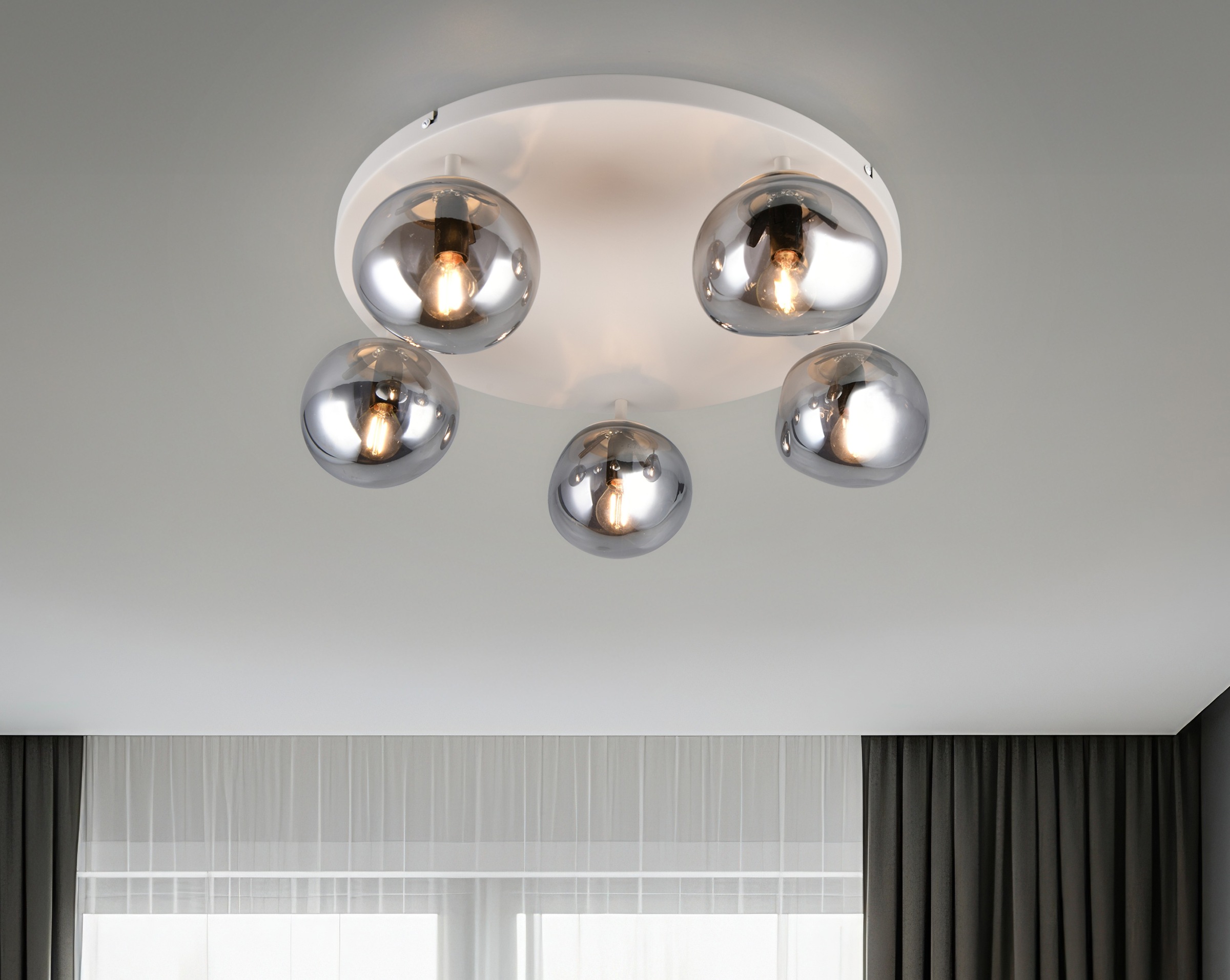 s.Oliver Deckenleuchte »ANJELLA, Deckenlampe exkl 5x E14 max 10W, in warm grey + smoke Glas,«, 5 flammig, Leuchtmittel E14 | Leuchtmittel wechselbar, mit mundgeblasenen Glas Lampenschirmen in rauchgrau, Ø gesamt 59cm