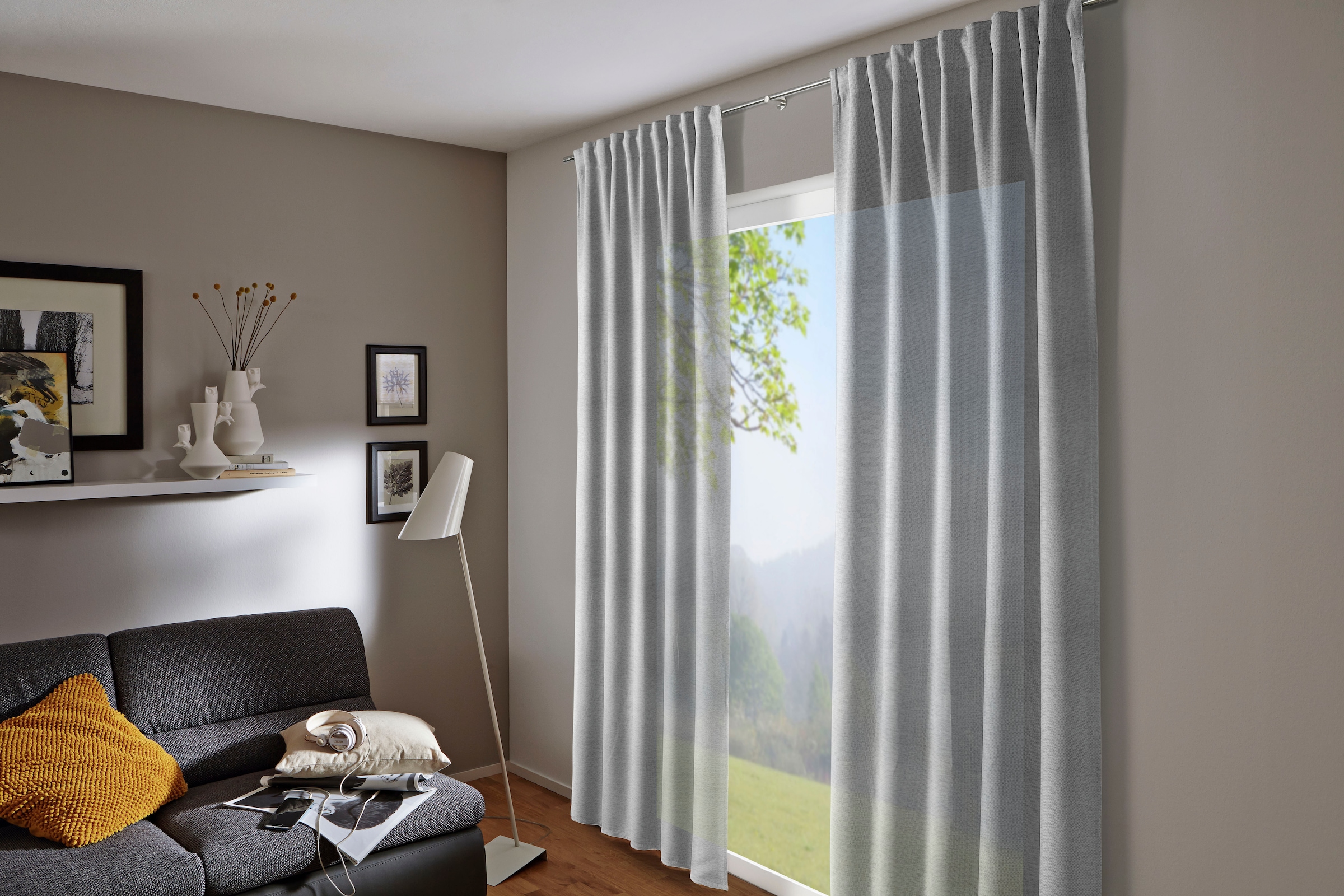 Gardine »Schal Jacquard-Voile Webmuster«, (1 St.), mit Gardinenband und verdeckten Schlaufen