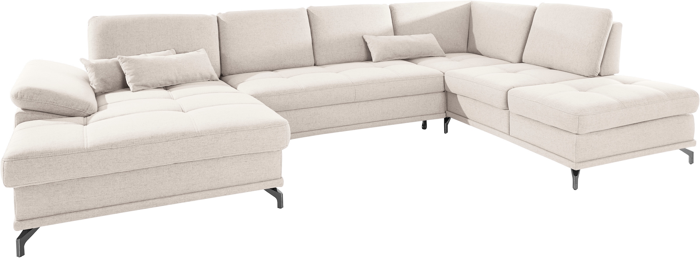 Places of Style Wohnlandschaft »Costello U-Form, mit Sitztiefenverstellung, Armteilverstellung und«, 3 Nierenkissen, optional Bettfunktion und Bettkasten