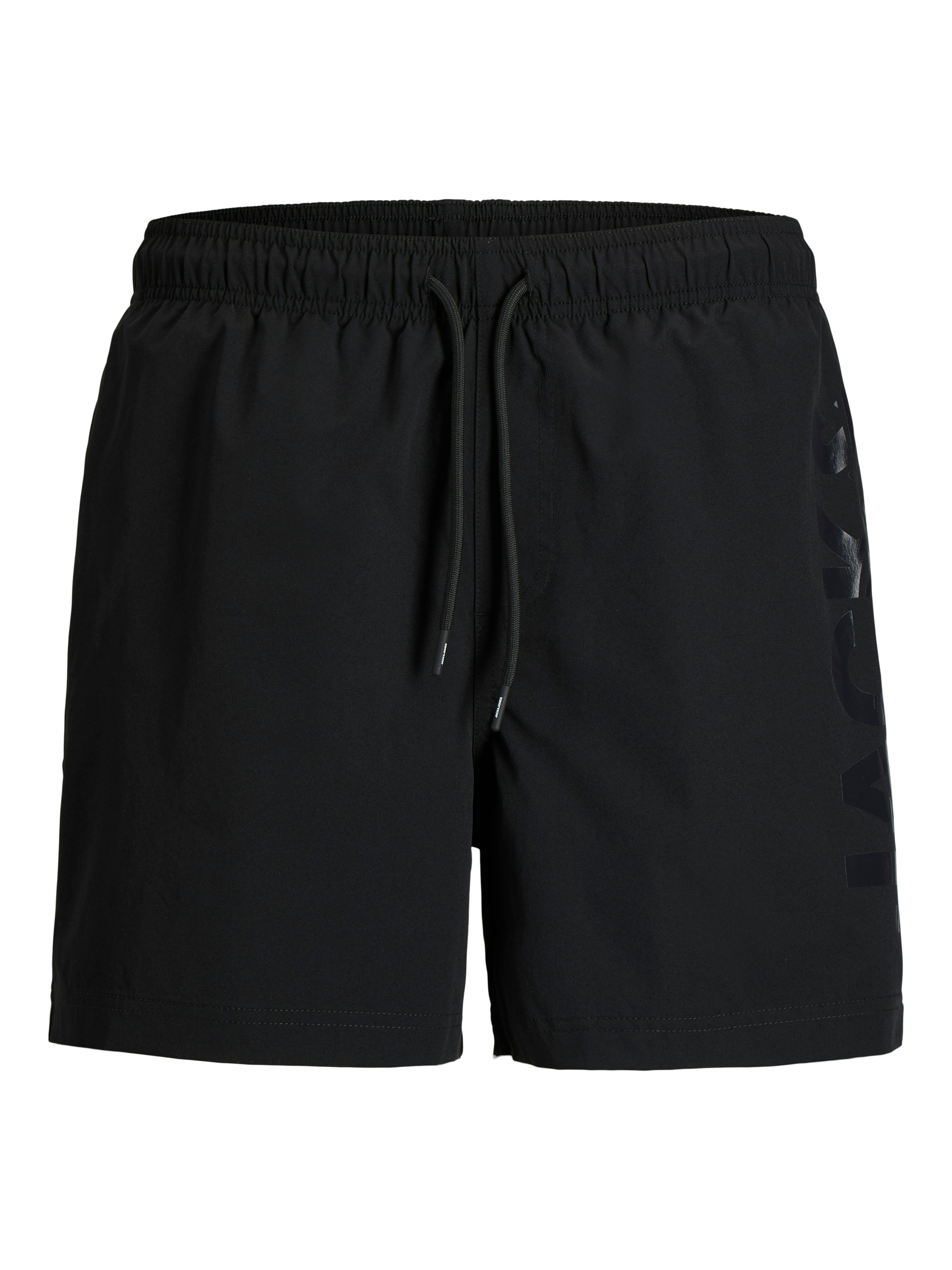 Badeshorts "JPSTMAUI WAVE LOGO SWIM SHORTS SN PLS", Gr. 48, N-Gr, schwarz, Web, Polyester, JACK & JONES PLUSSIZE, unifarben, Badehosen Badeshorts