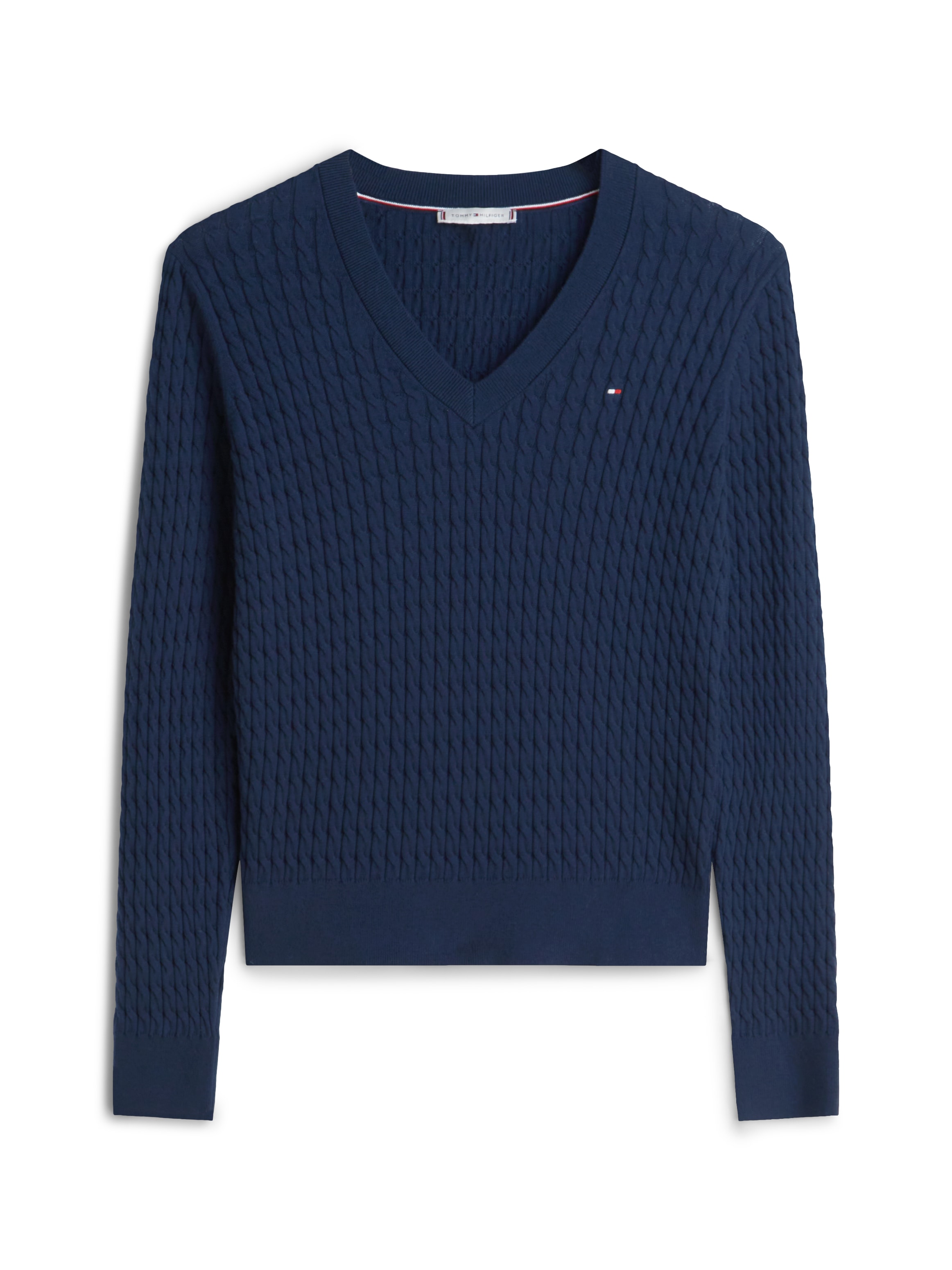 Tommy Hilfiger Strickpullover »CO CABLE FINE GG V-NK LS SWT« Baumwolle, mit Zopfmuster
