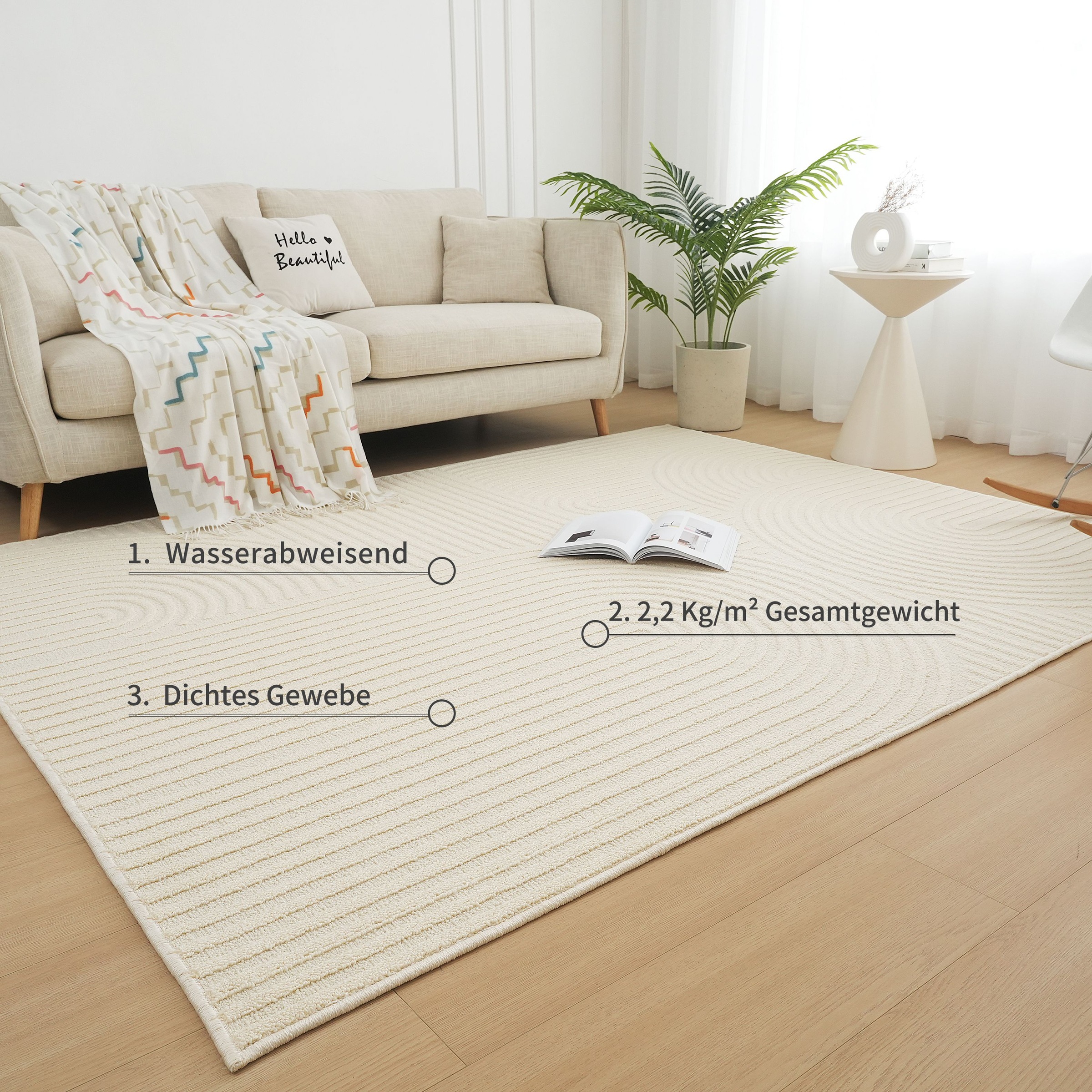 my home Teppich »Jola Hoch-Tief-Design, Scandi-Look, Zen«, rechteckig, 7 mm Höhe, Boho, Modern, 3D, Wohnzimmer, Schlafzimmer, wasserabweisend