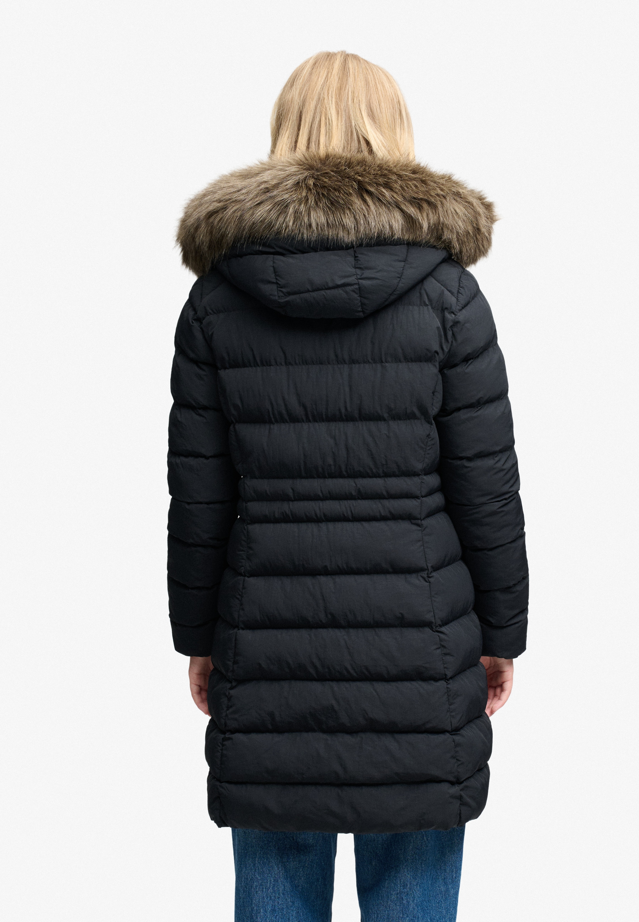 Superdry Steppjacke »HOOD FAUX FUR FUJI MID LENGTH« mit Kapuze Kunstfaser, slim fit
