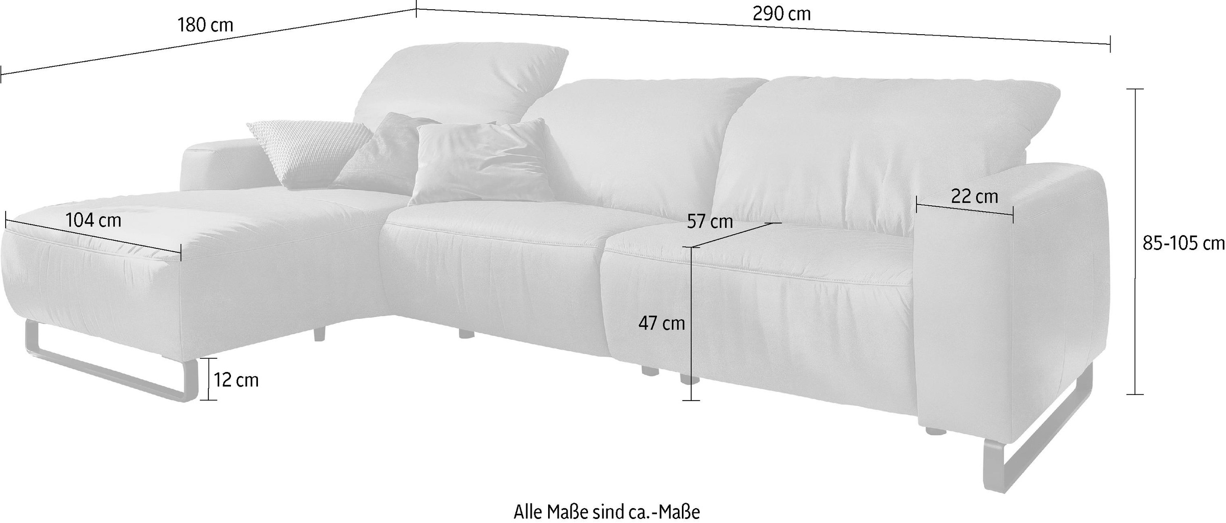 Home affaire Ecksofa »Juist L-Form«, mit Kopfteilverstellung und schwarzen Metallkufen