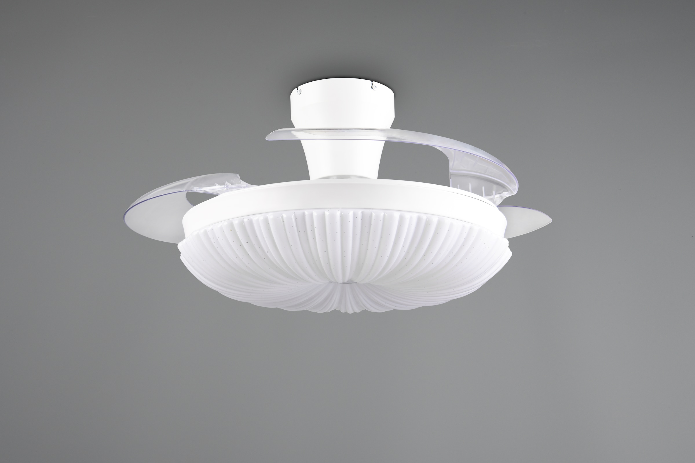 REALITY Leuchten LED Deckenleuchte »KIRUNA mit Ventilator, Deckenventilator mit ausklappbaren Flügeln 30W« LED-Board 1 Stk. Farbwechsler | warmweiß - kaltweiß Ø 49-106 cm (aufgeklappt), 6 Stufen, LED 32W CCT dimmbar Timer Fernb.