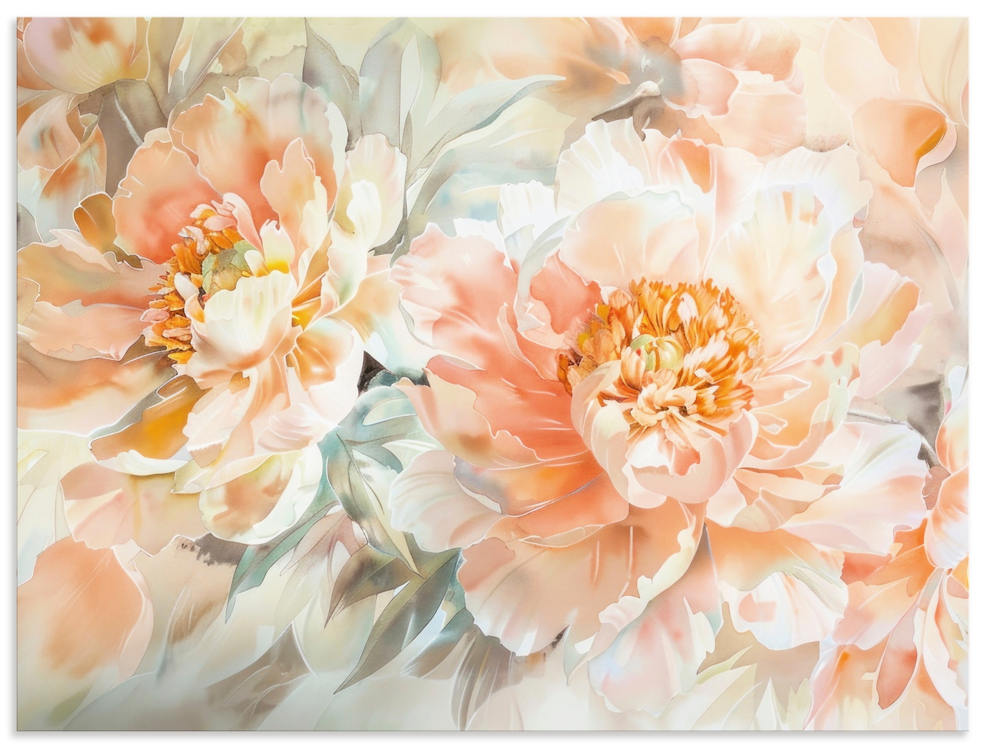 Artland Wandbild "Pfirsisch Farbene Pfingstrosen Aquarell" Blumenbilder 1 Stk. tlg. als Alubild, Leinwandbild, Poster, Wandaufkleber in verschied. Größen