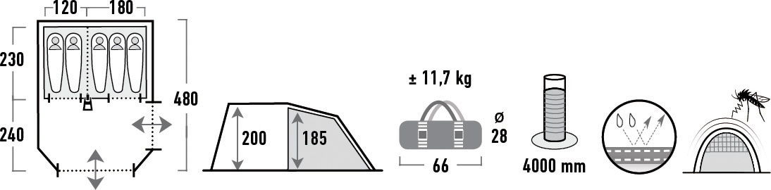 High Peak Tunnelzelt »Paros 5«, 5 Personen, (Set, mit Transporttasche)