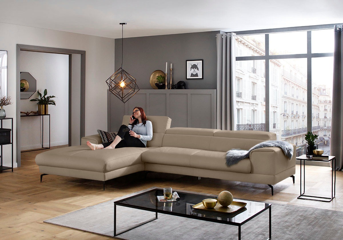 W.SCHILLIG Ecksofa »piedroo, Designsofa mit tollem Sitzkomfort, bequem, L-Form«, Kopfteilverstellung, wahlweise mit Sitztiefenverstellung, Breite 343cm