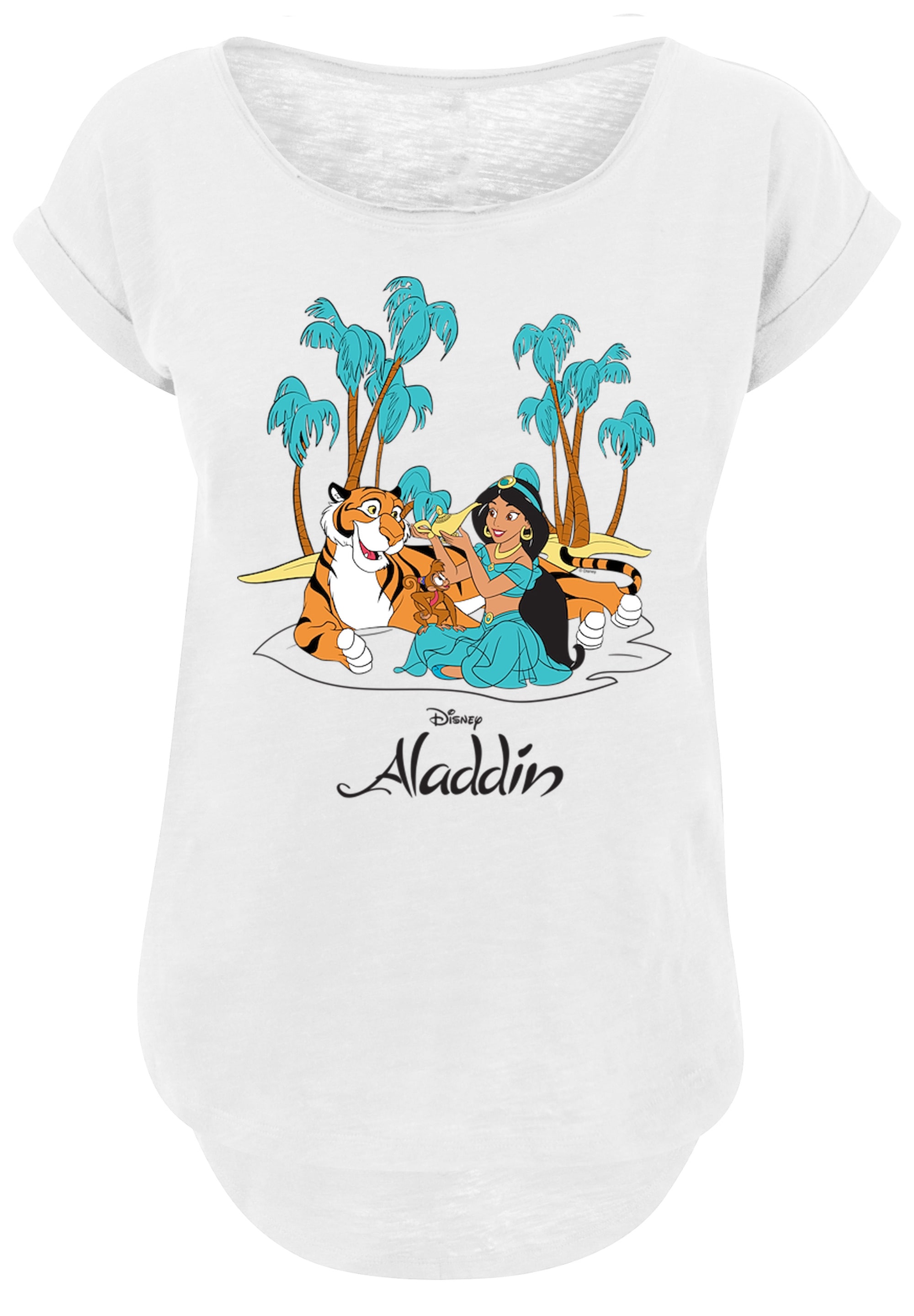 F4NT4STIC T-Shirt »Disney Aladdin Jasmine Abu Rajah Beach«, Damen,Premium Merch,Lang,Longshirt,Bedruckt