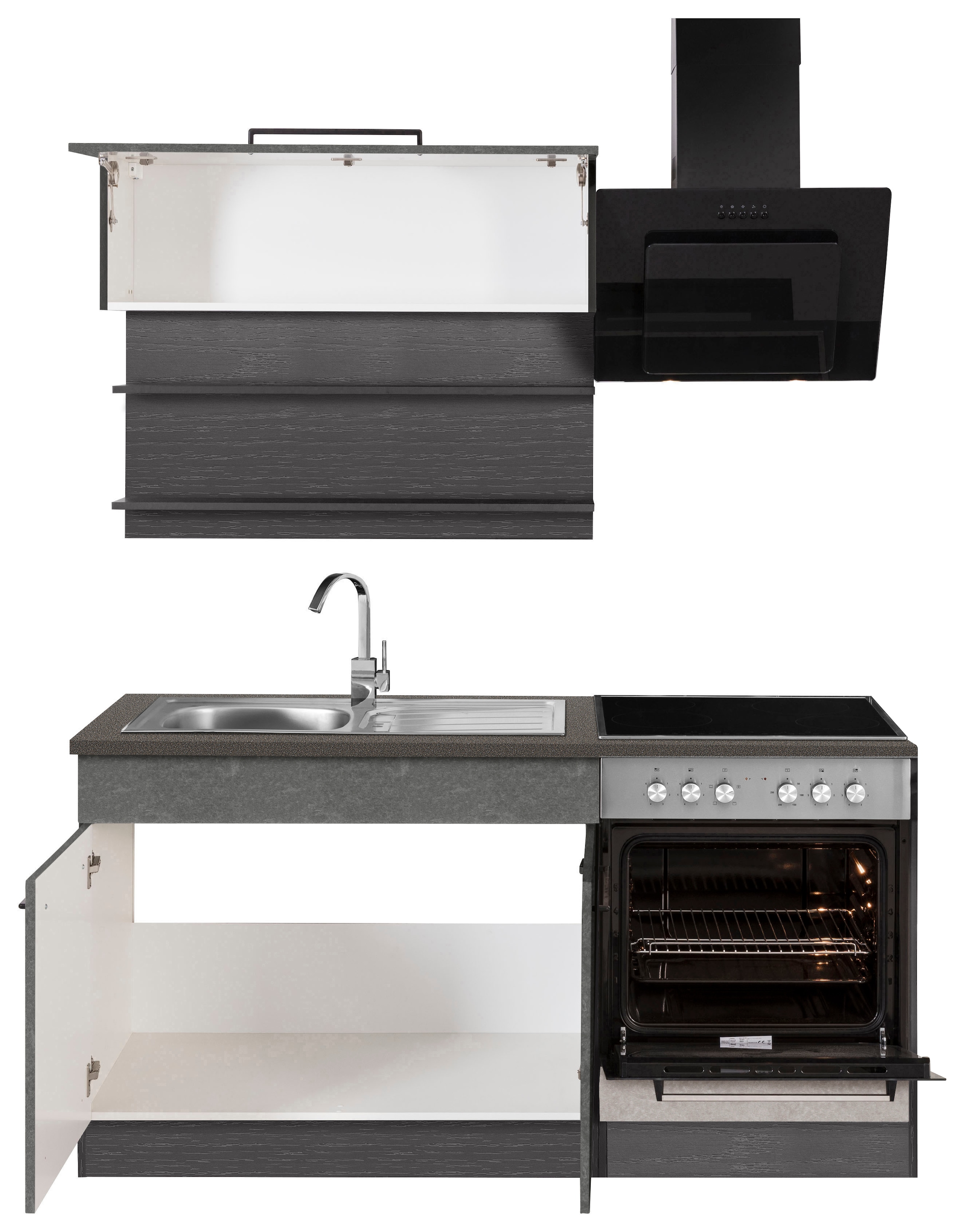 HELD MÖBEL Küchenzeile »Tulsa«, mit E-Geräten, Breite 160 cm, schwarze Metallgriffe